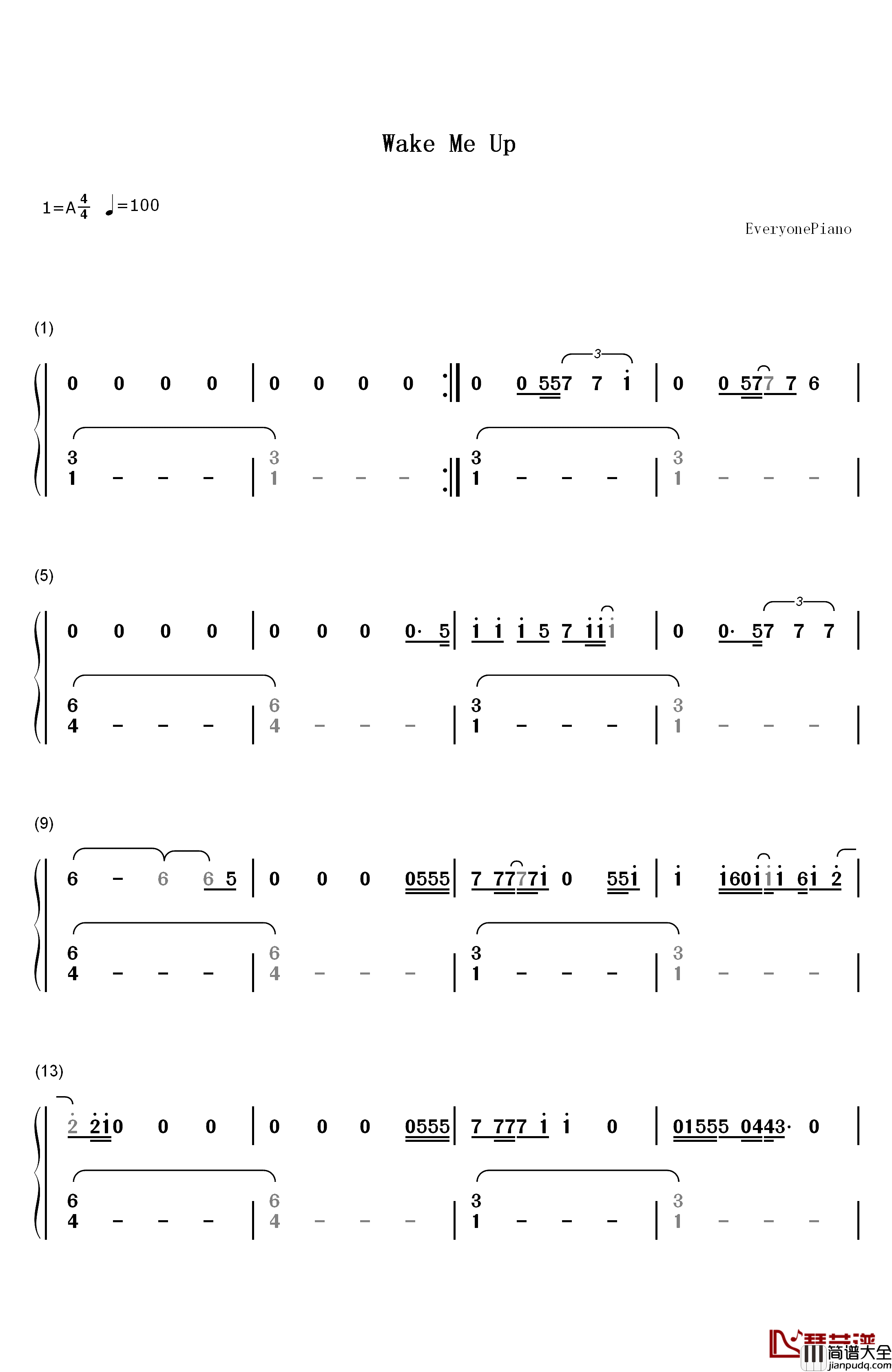 Wake_Me_Up钢琴简谱_数字双手_Ed_Sheeran