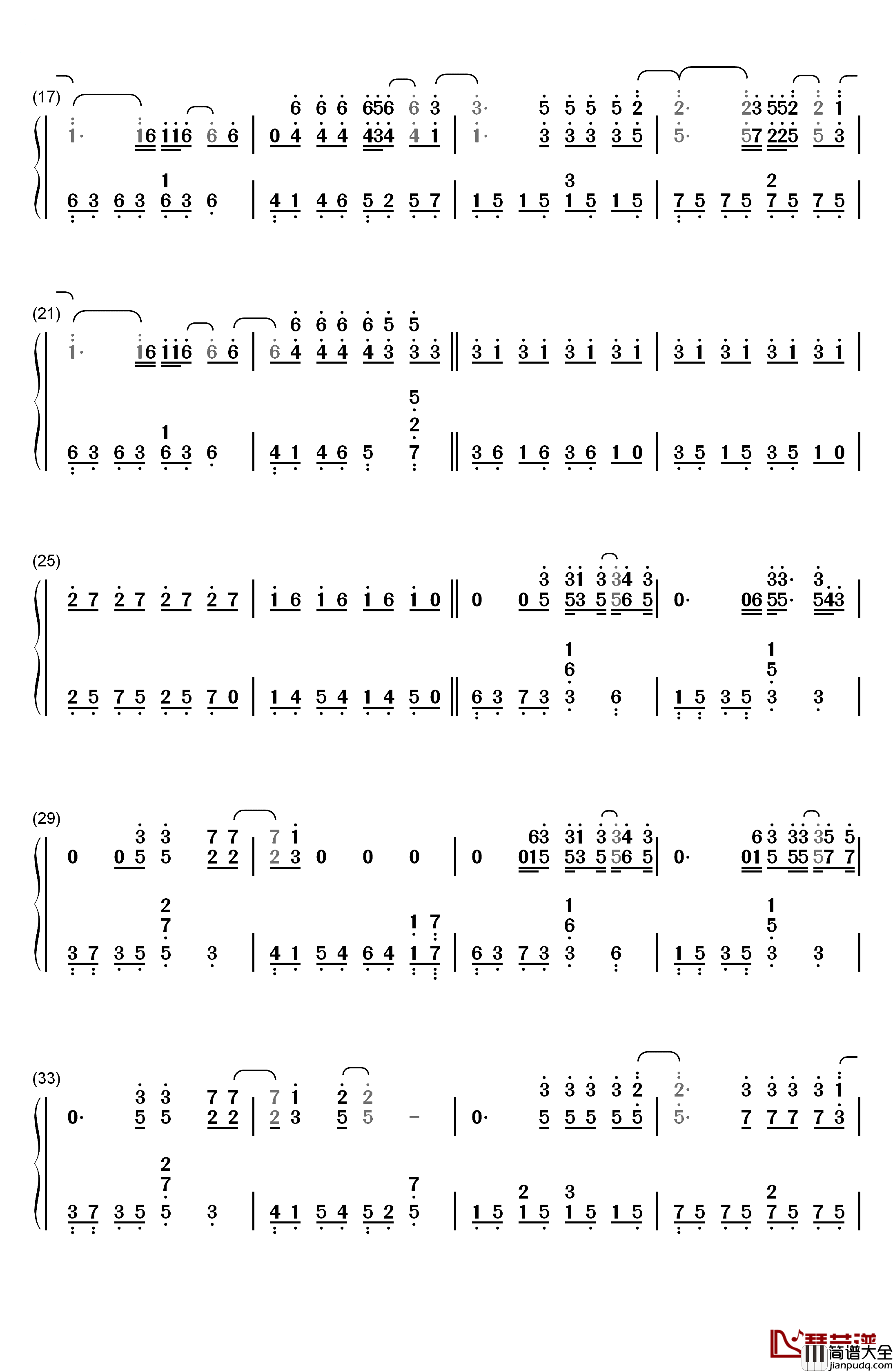 DOWN钢琴简谱_数字双手_杰森·沃克__Jason_Walker