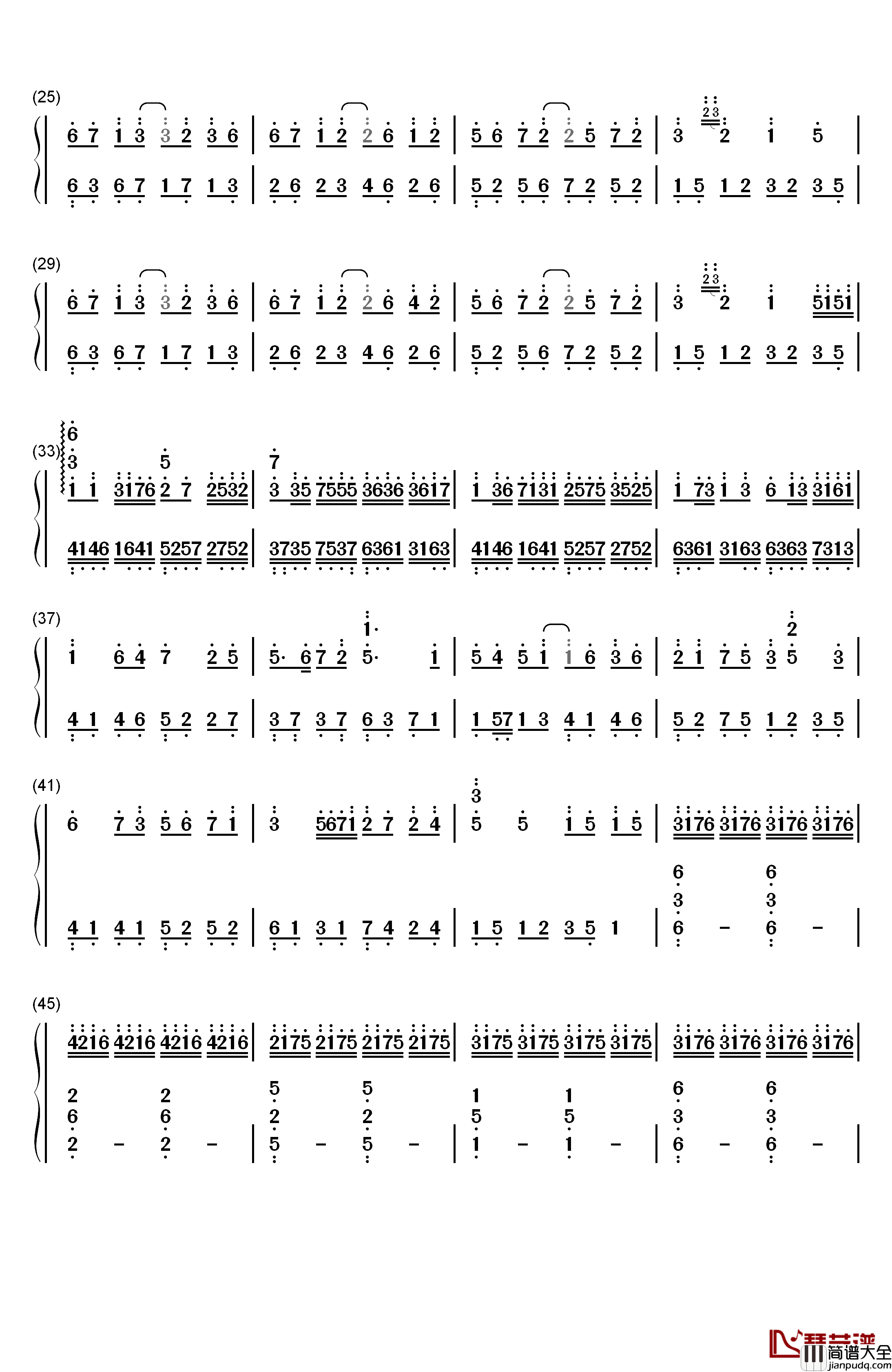 初天雫铃钢琴简谱_数字双手_初学者_