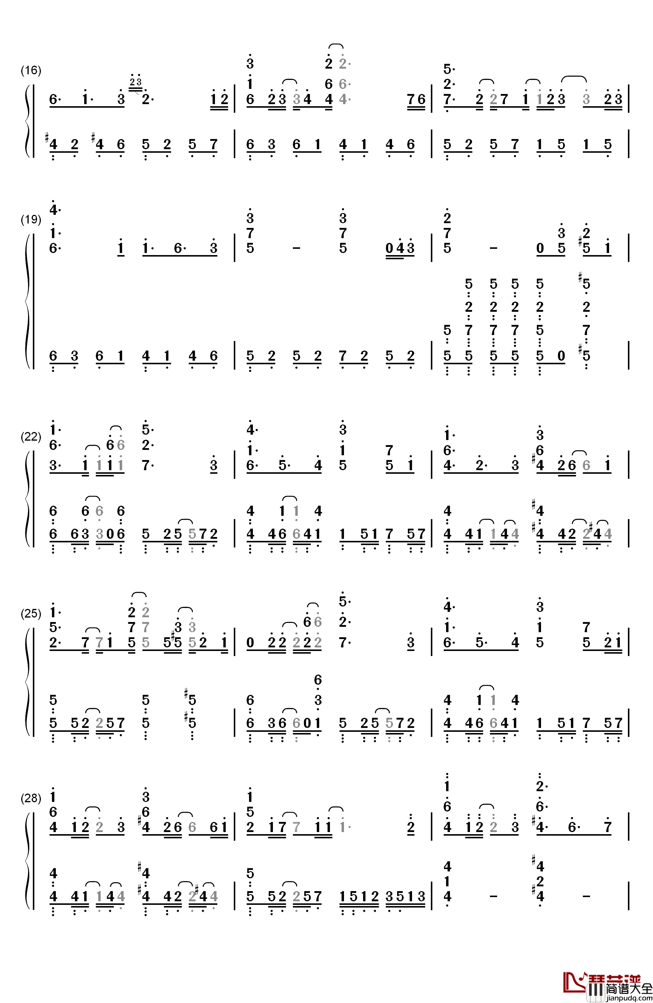 トモシビ钢琴简谱_数字双手_Suara