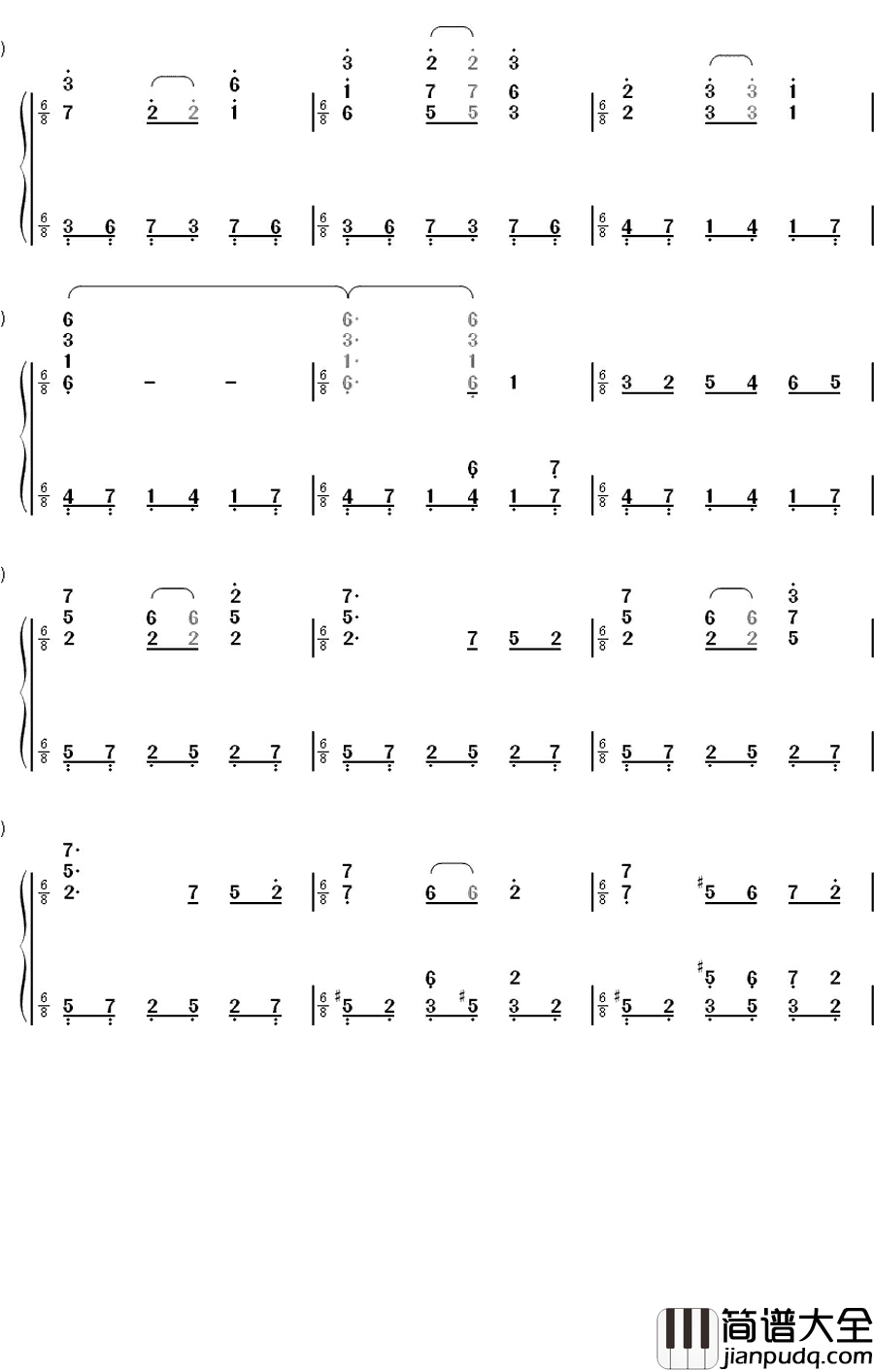 绯想天钢琴简谱_数字双手_东方Project