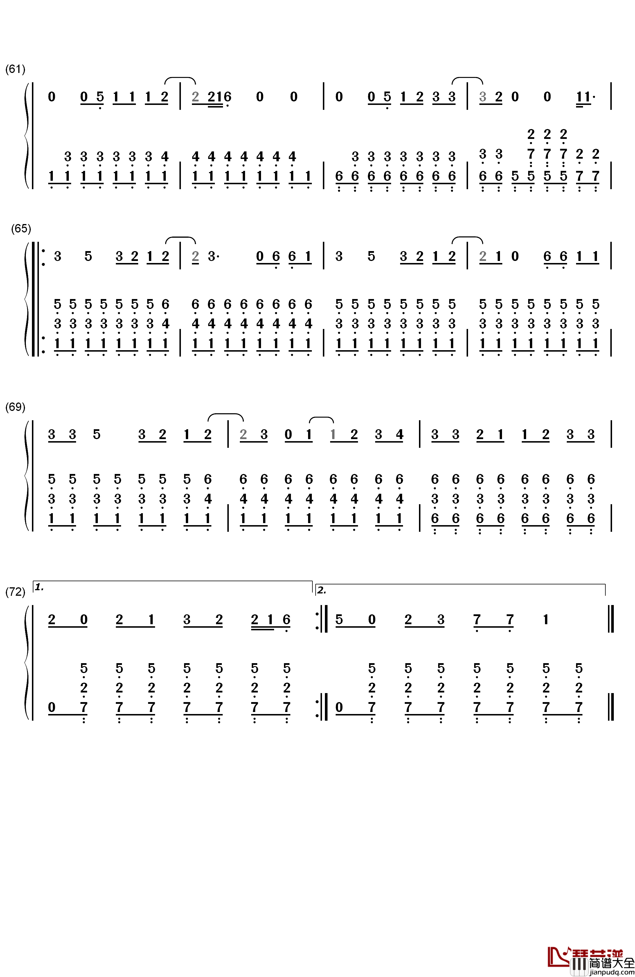 FourFiveSeconds钢琴简谱_数字双手_Rihanna