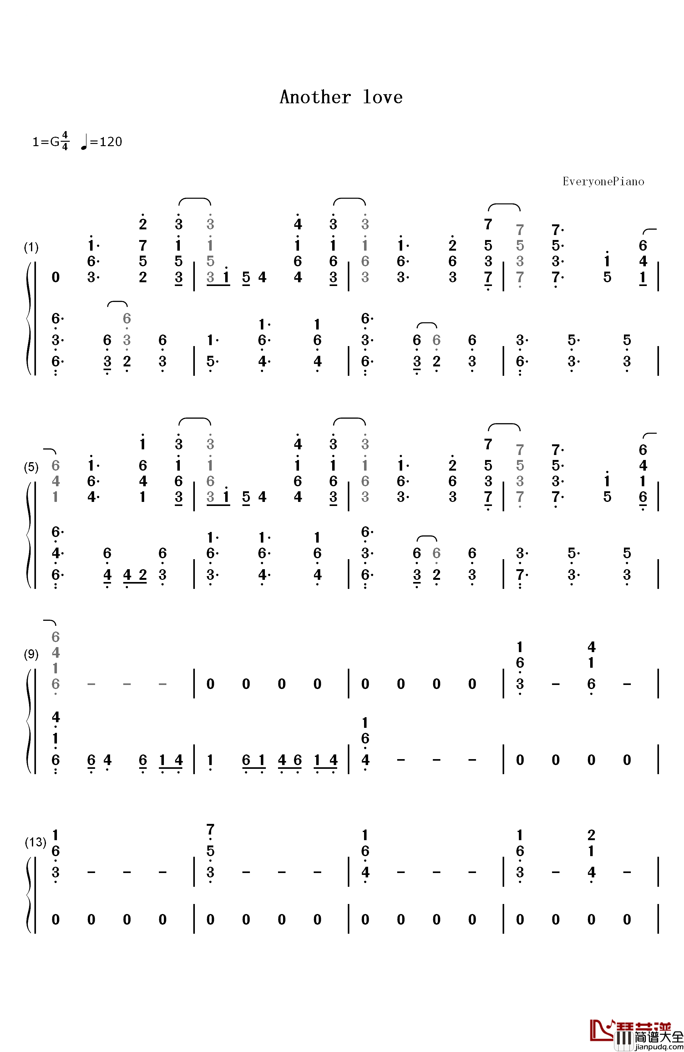 Another_Love钢琴简谱_数字双手_Tom_Odell