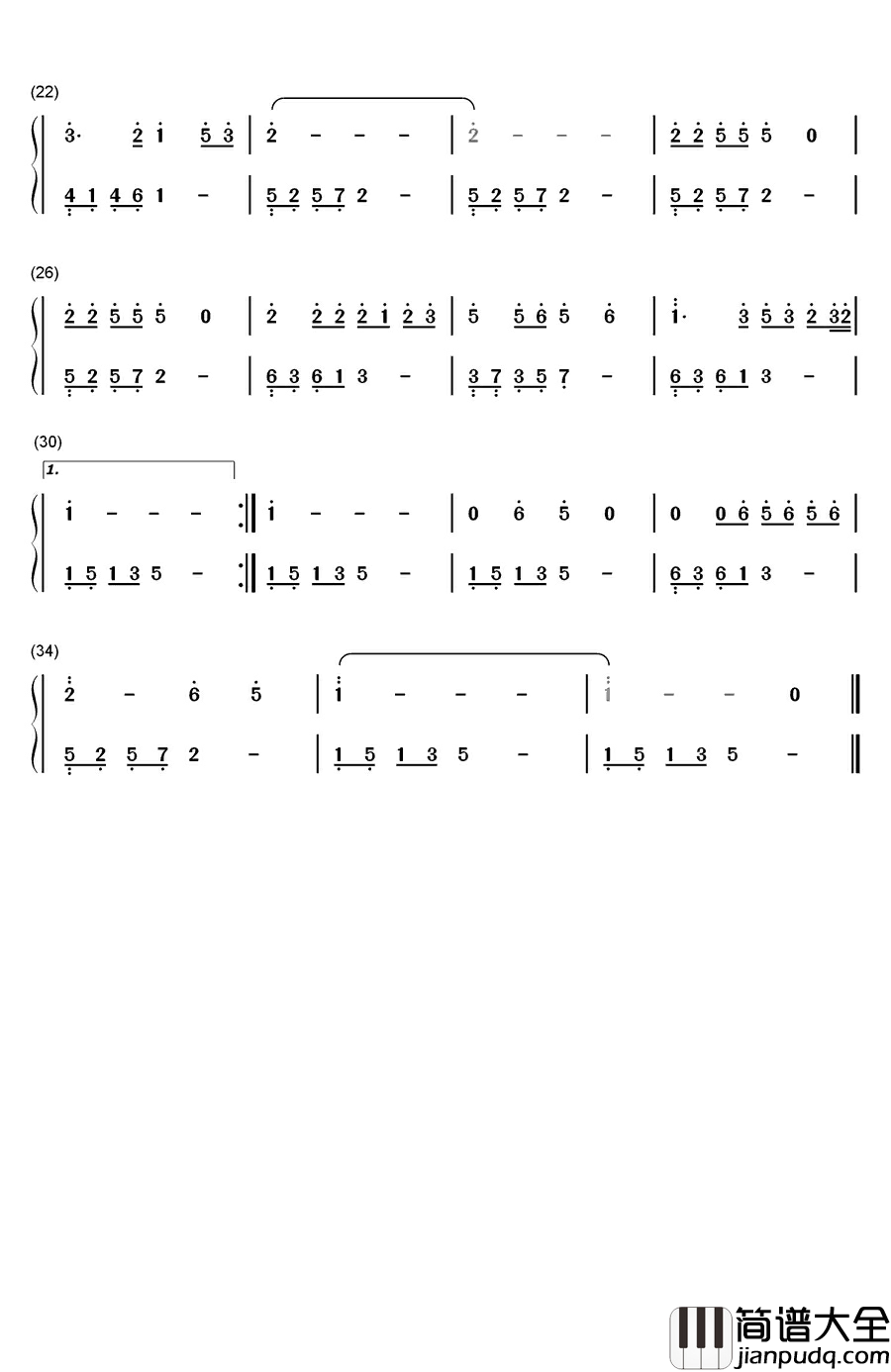 回娘家钢琴简谱_数字双手_邓丽君