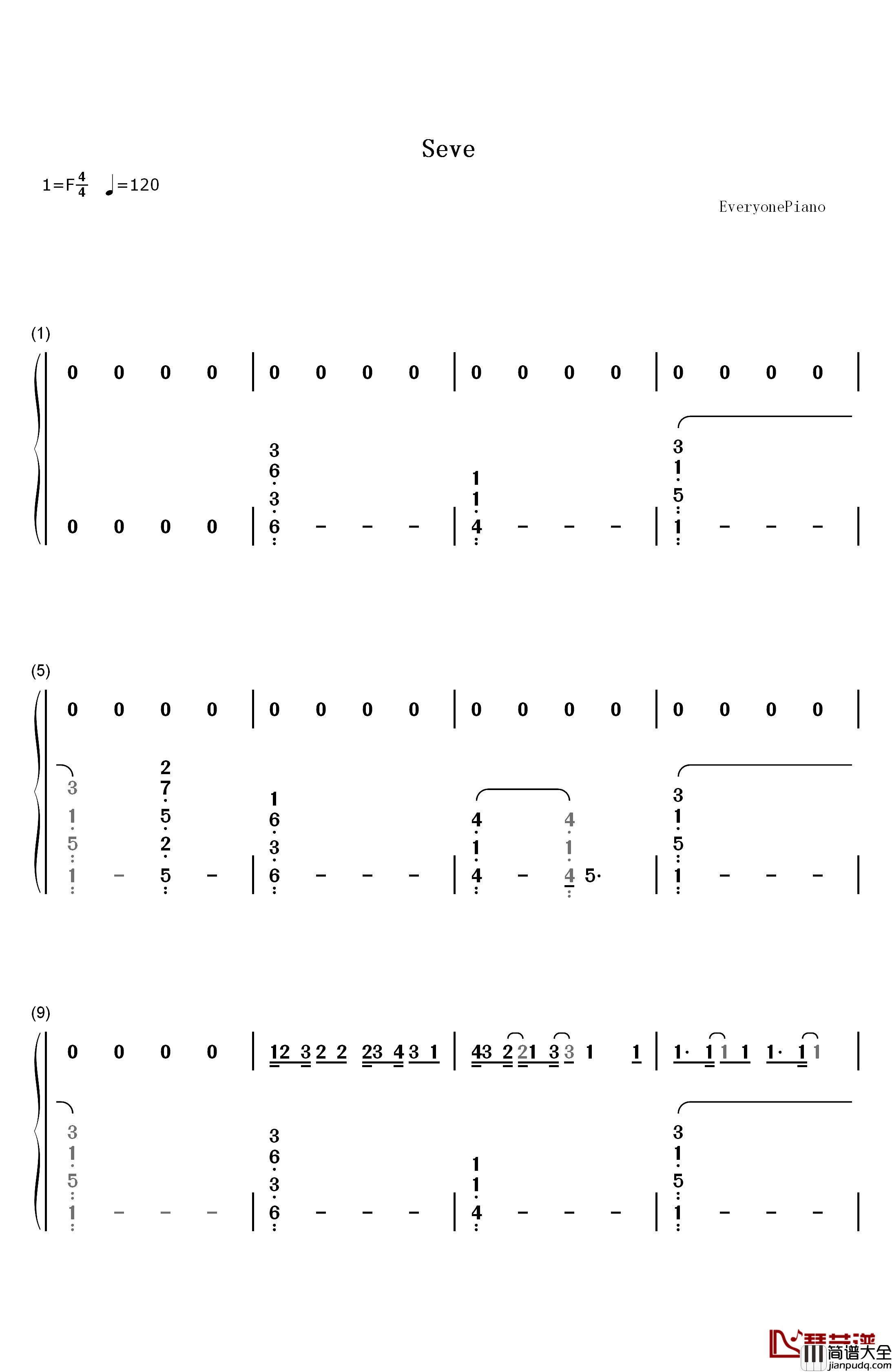 Seve钢琴简谱_数字双手_Tez_Cadey