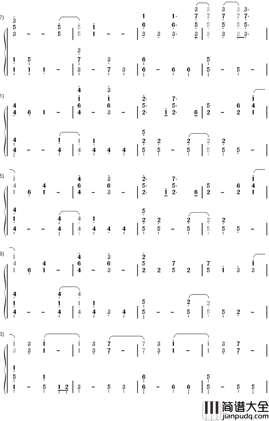 Fix_You钢琴简谱_数字双手_Coldplay