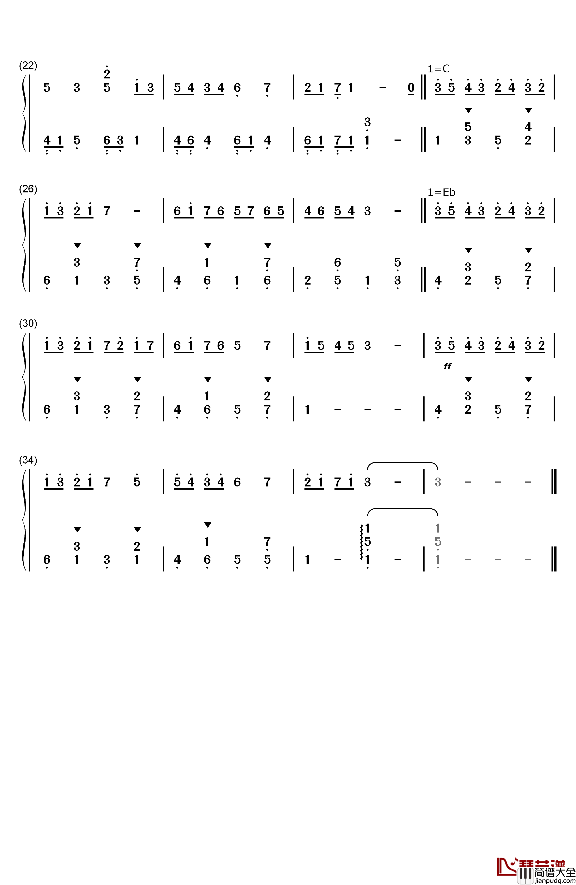 耻じらい钢琴简谱_数字双手_未知