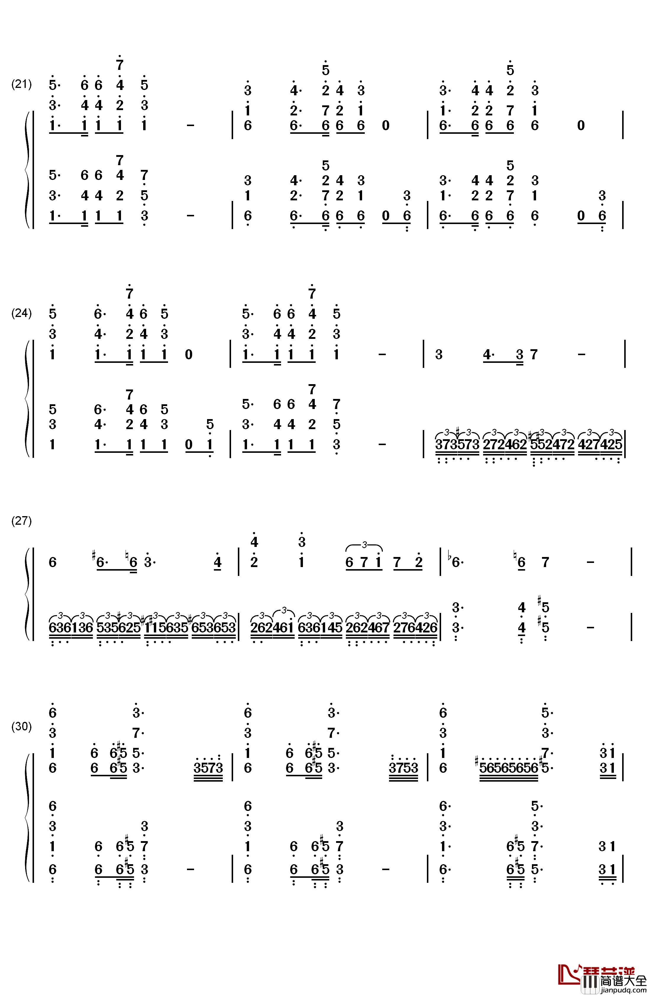 格里格钢琴变奏曲钢琴简谱_数字双手_马克西姆