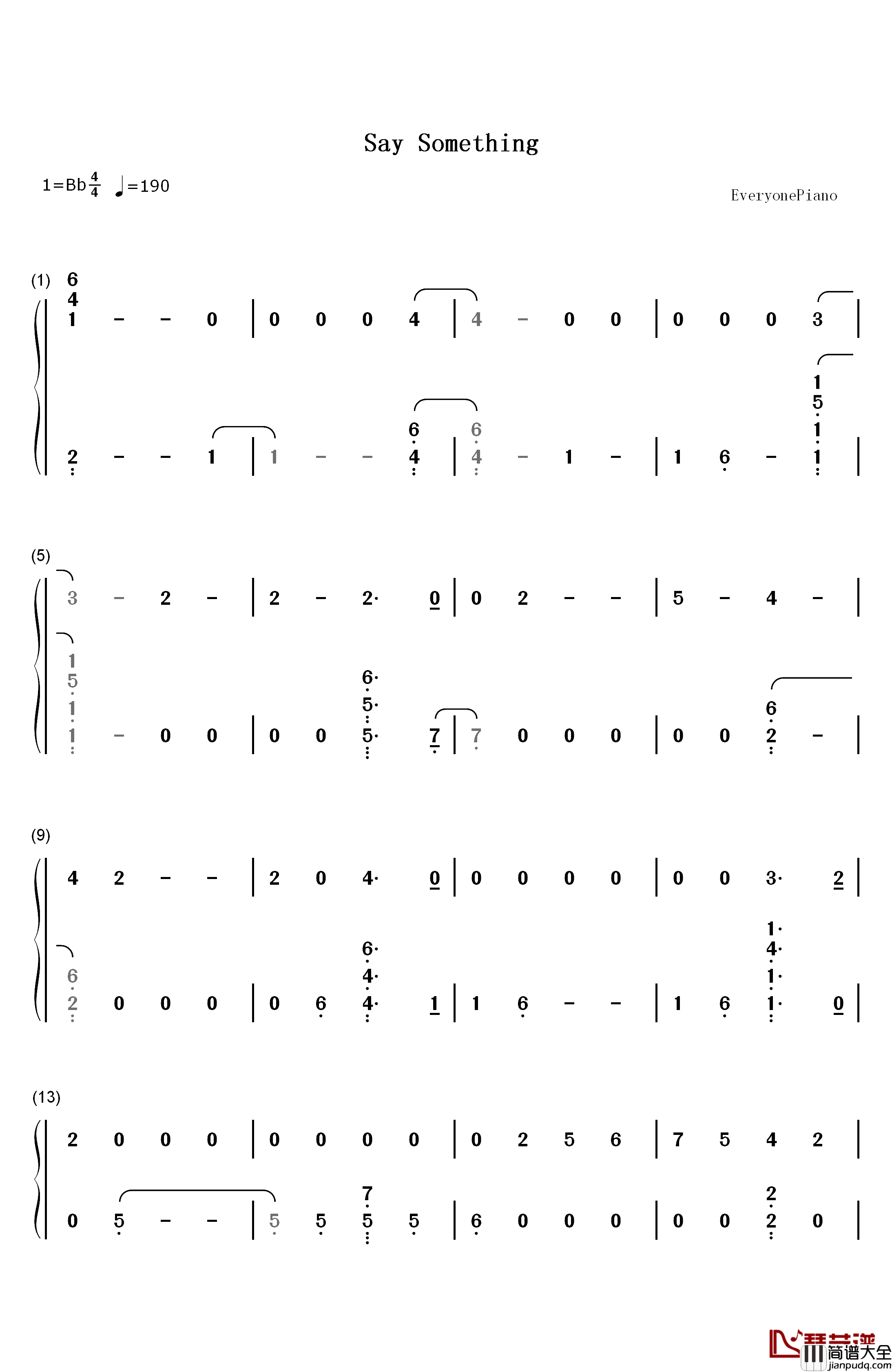 Say_Something钢琴简谱_数字双手_Justin_Timberlake