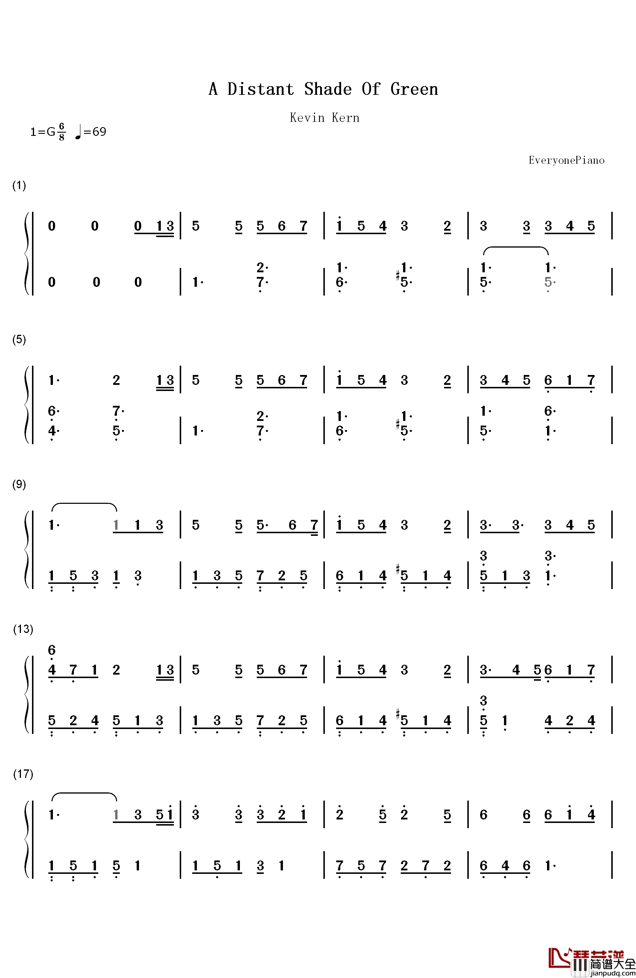 A_Distant_Shade_of_Green钢琴简谱_数字双手_Kevin_Kern