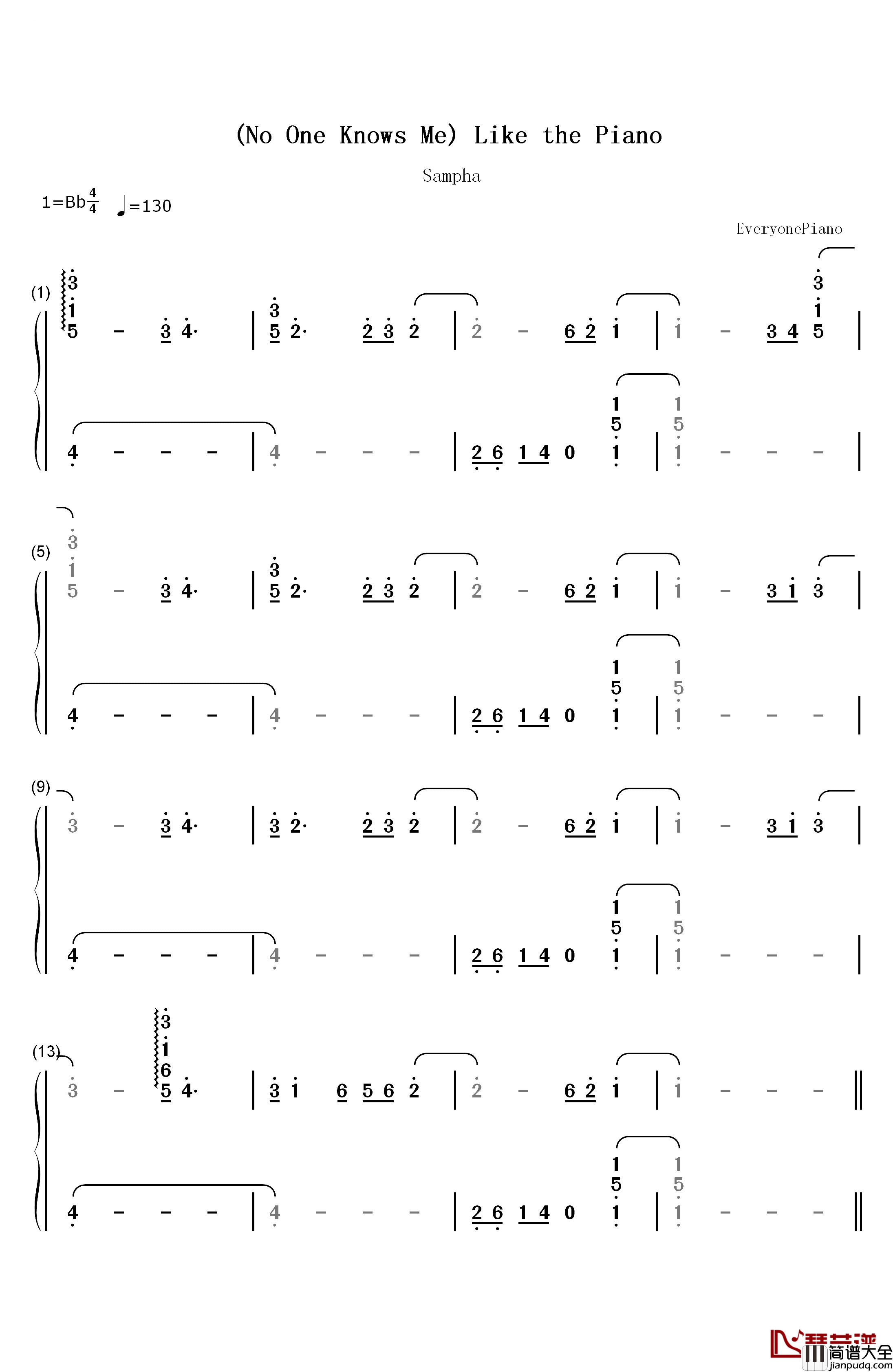 No_One_Knows_Me_Like_the_Piano钢琴简谱_数字双手_Sampha