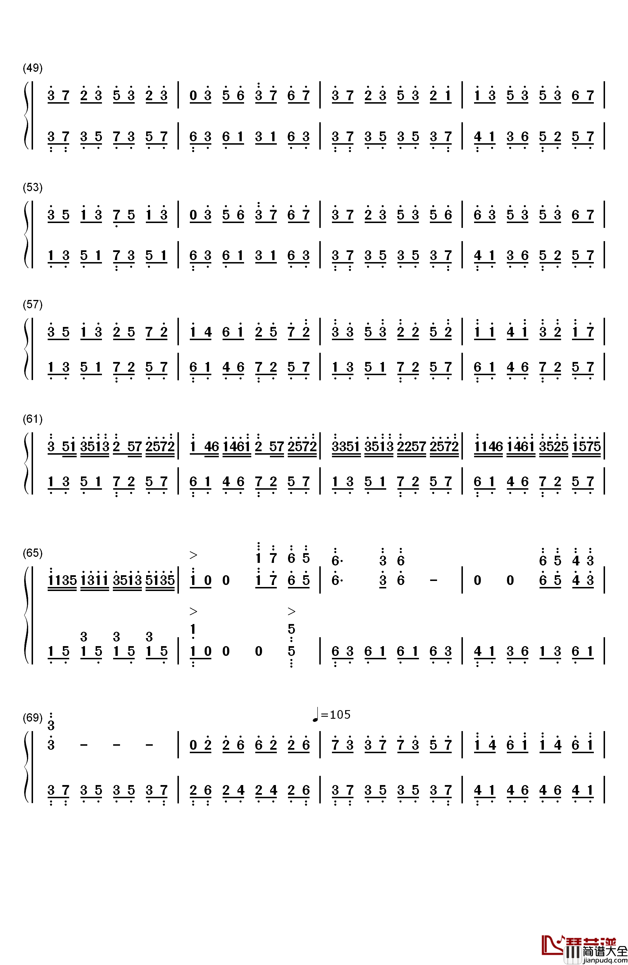 自由的生活钢琴简谱_数字双手_克莱德曼