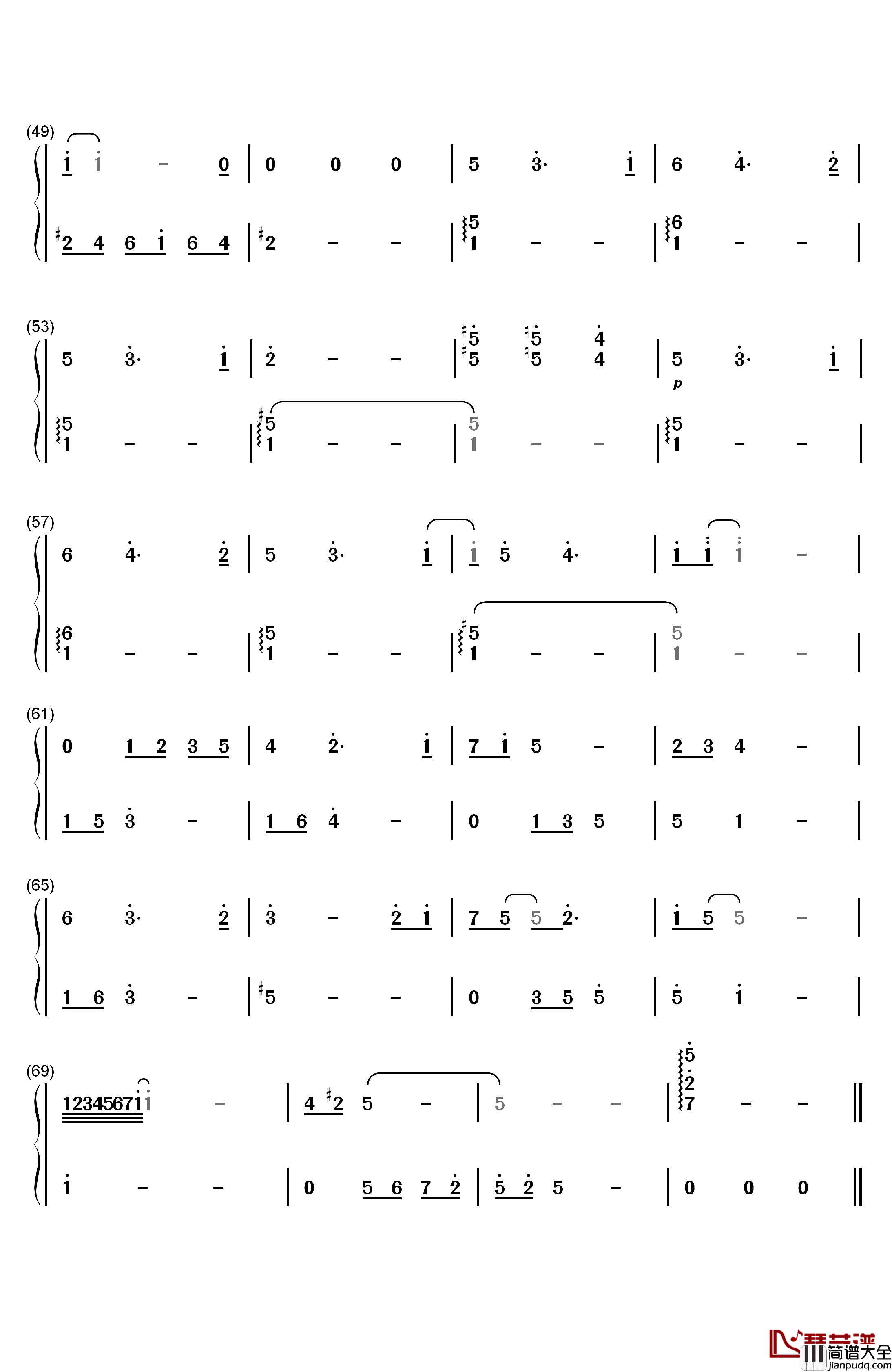 space_love钢琴简谱_数字双手_高润荷