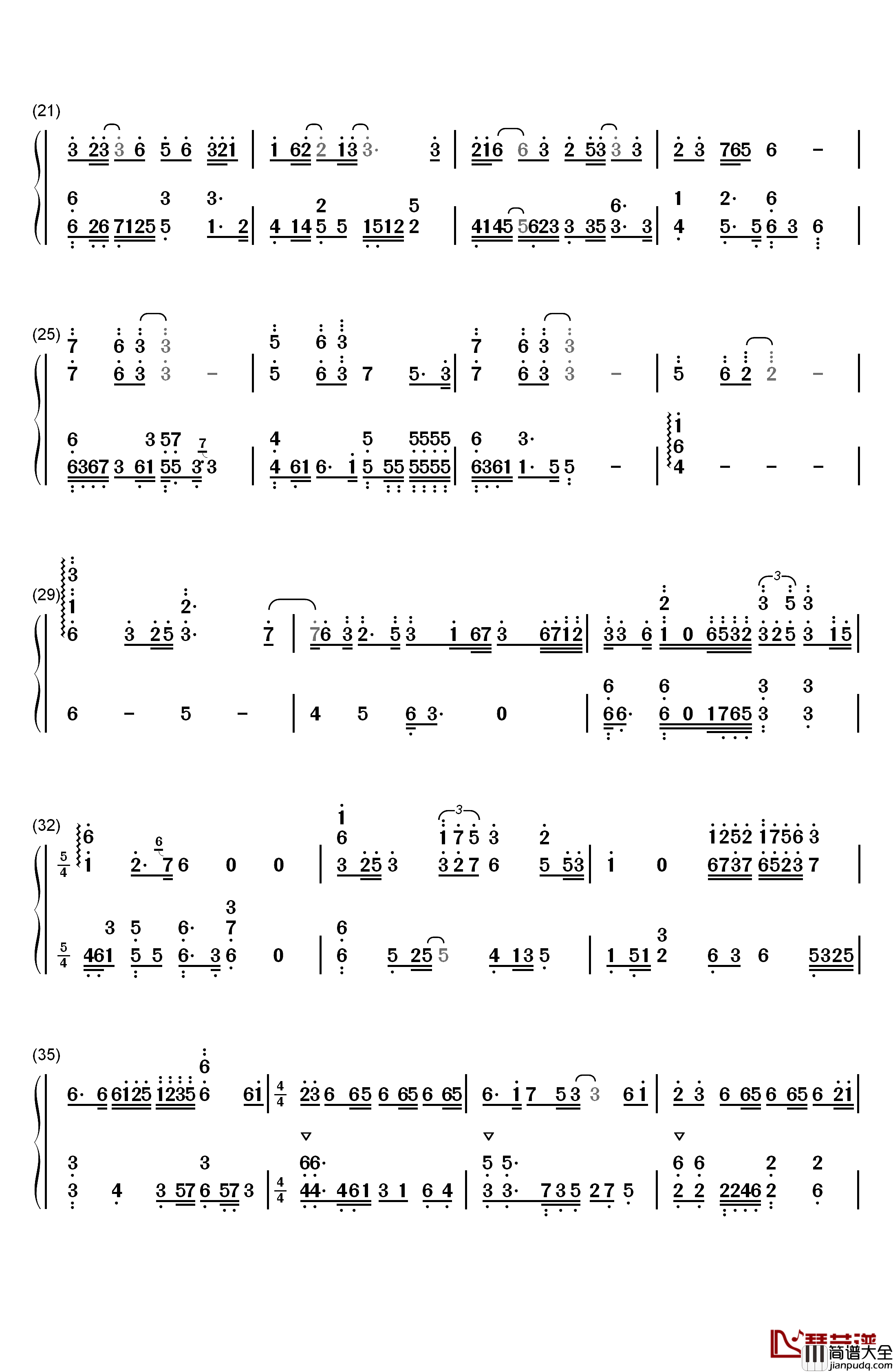 灵契钢琴简谱_数字双手_Assen捷_五音Jw