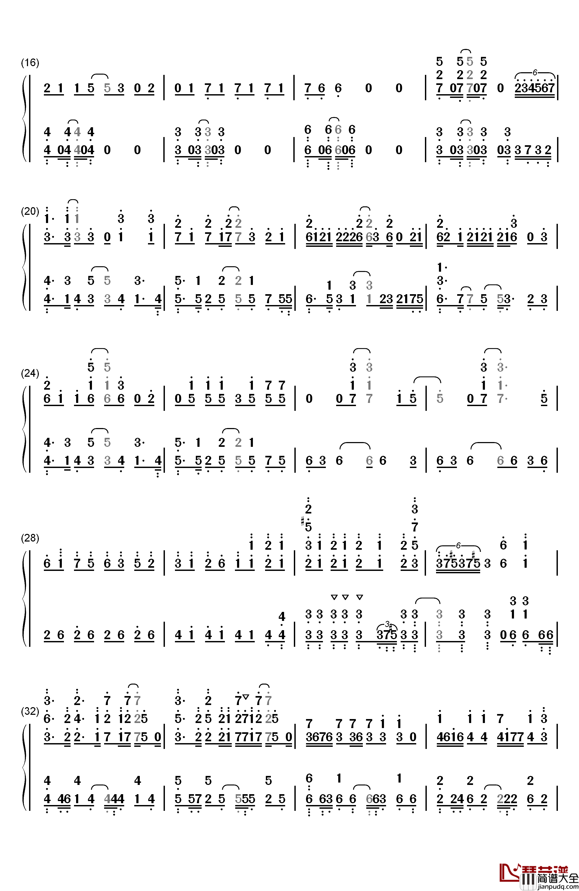 カワキヲアメク钢琴简谱_数字双手_美波