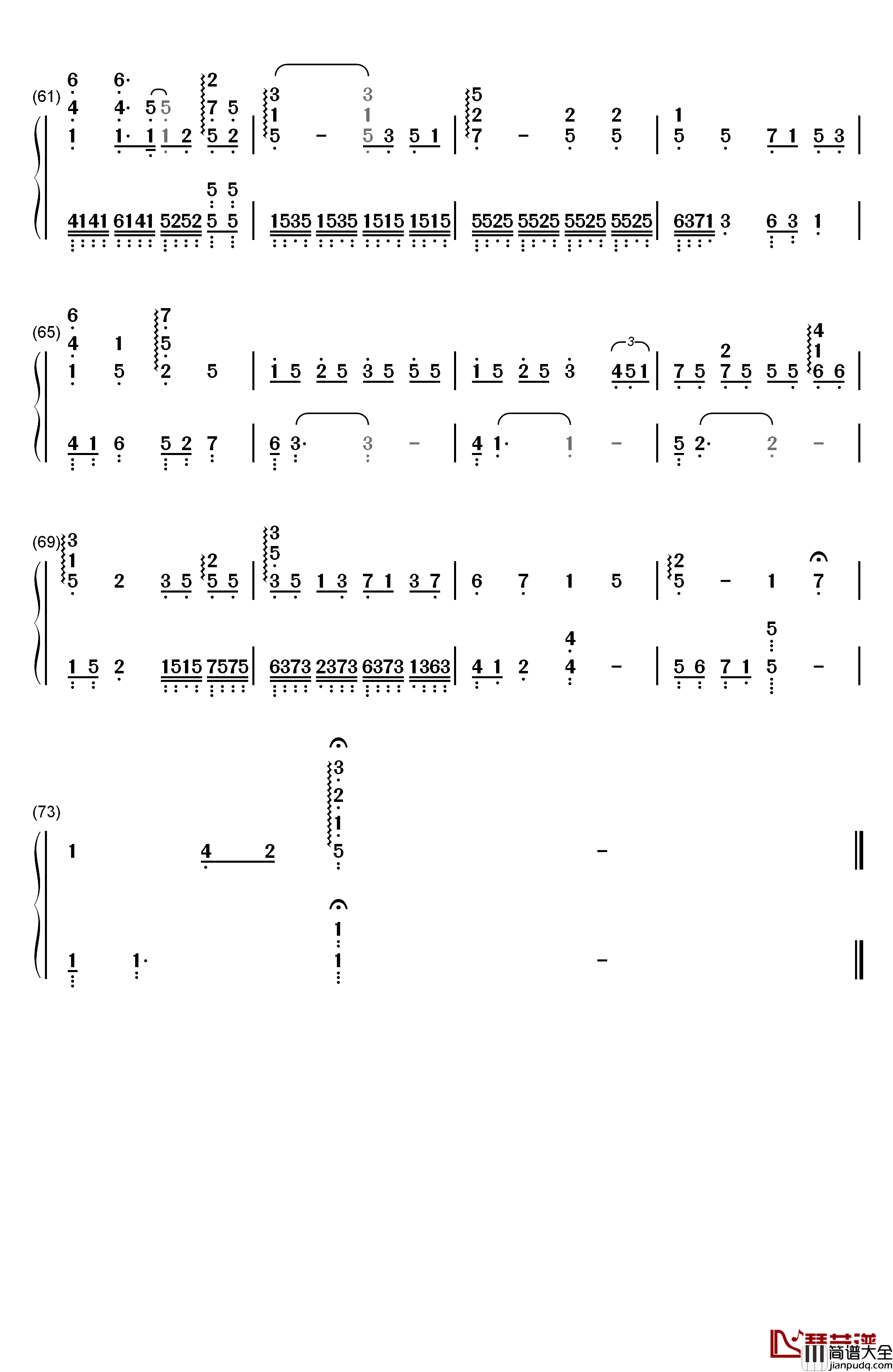 空白格钢琴伴奏钢琴简谱_数字双手_杨宗纬