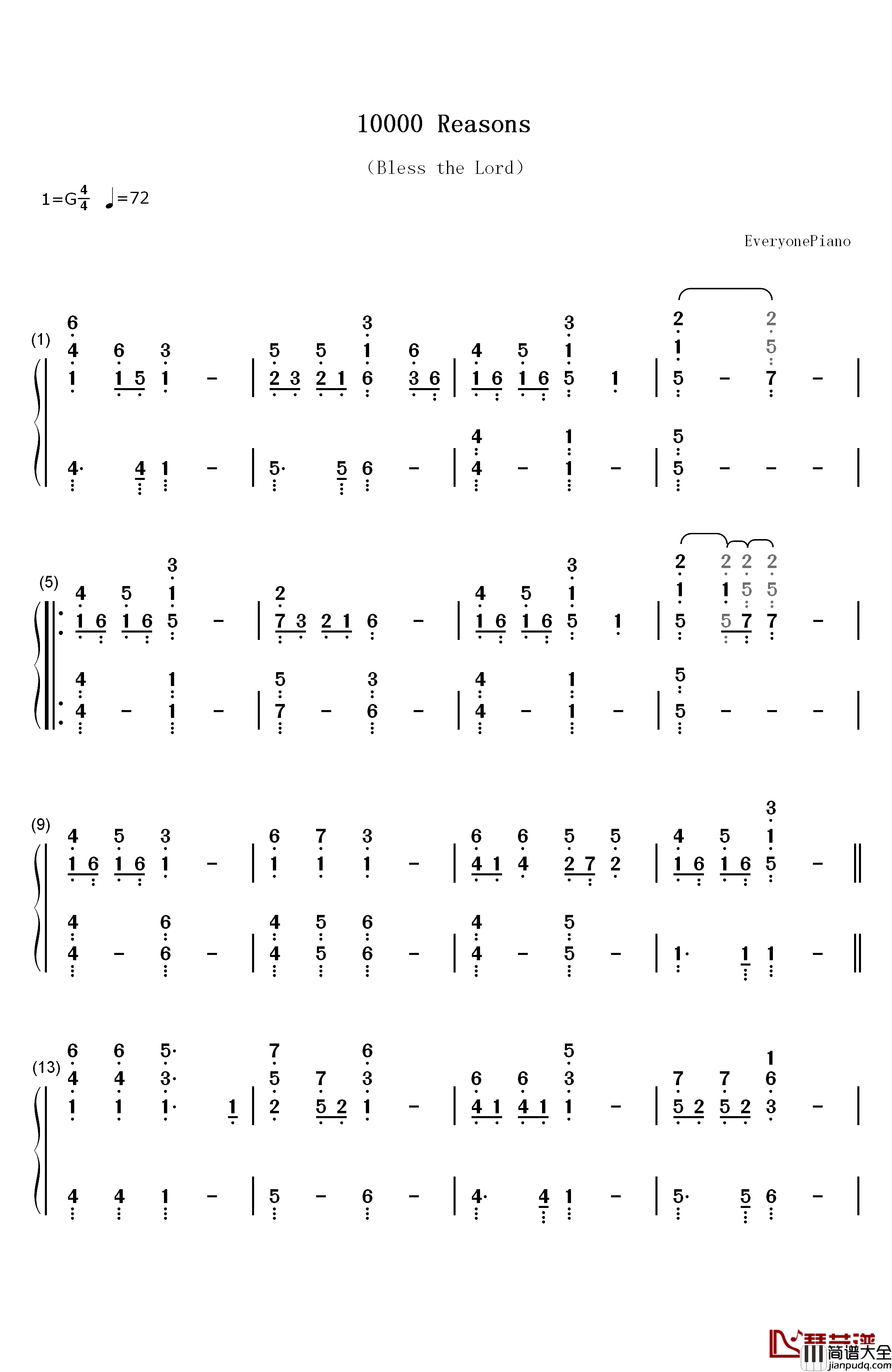 10000_Reasons_(Bless_the_Lord)钢琴简谱_数字双手_Matt_Redman