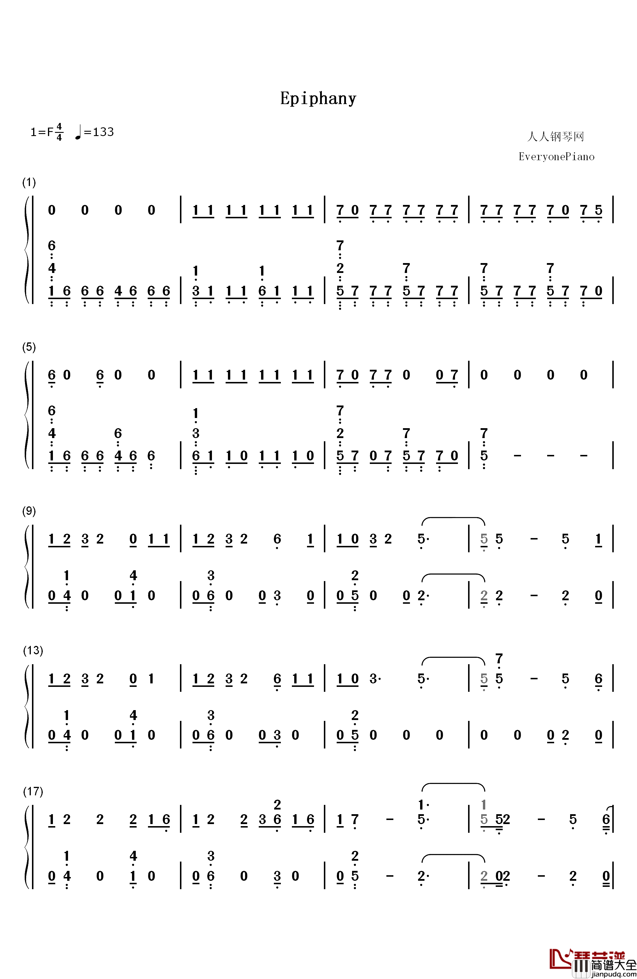 Epiphany钢琴简谱_数字双手_防弹少年团