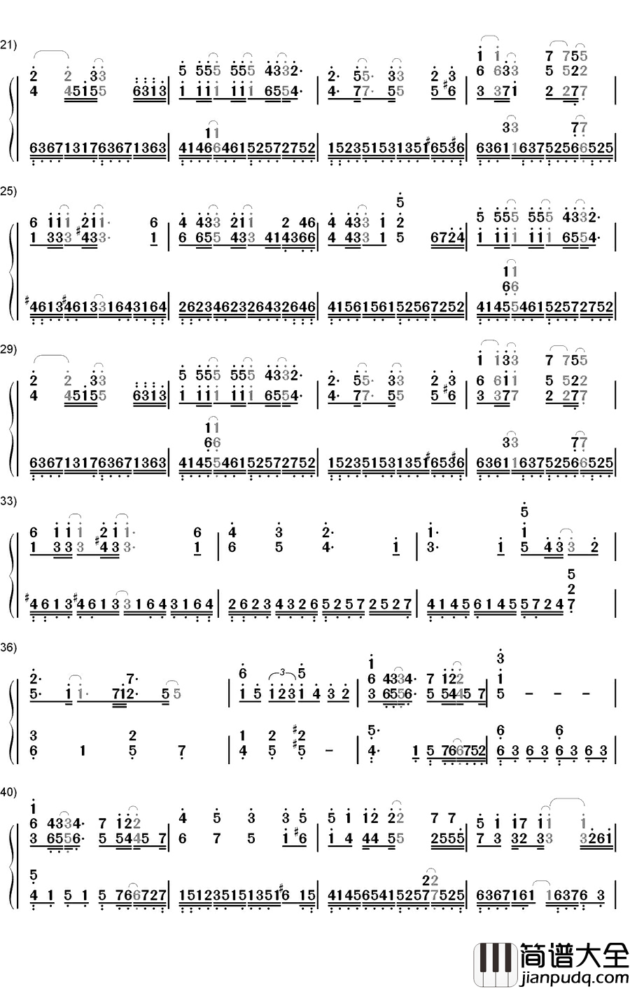 背叛钢琴简谱_数字双手_曹格