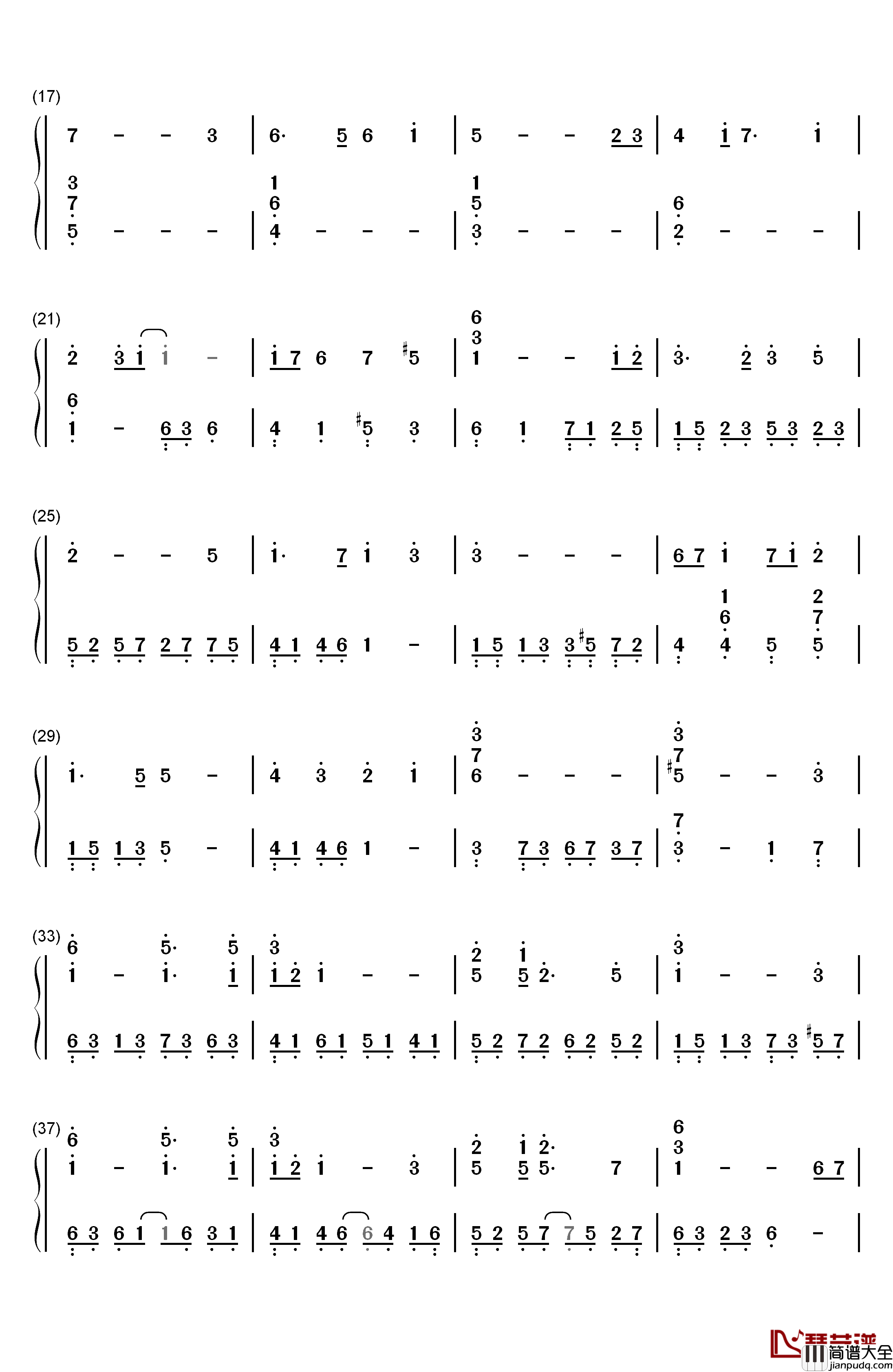 伴随着你钢琴简谱_数字双手_久石让