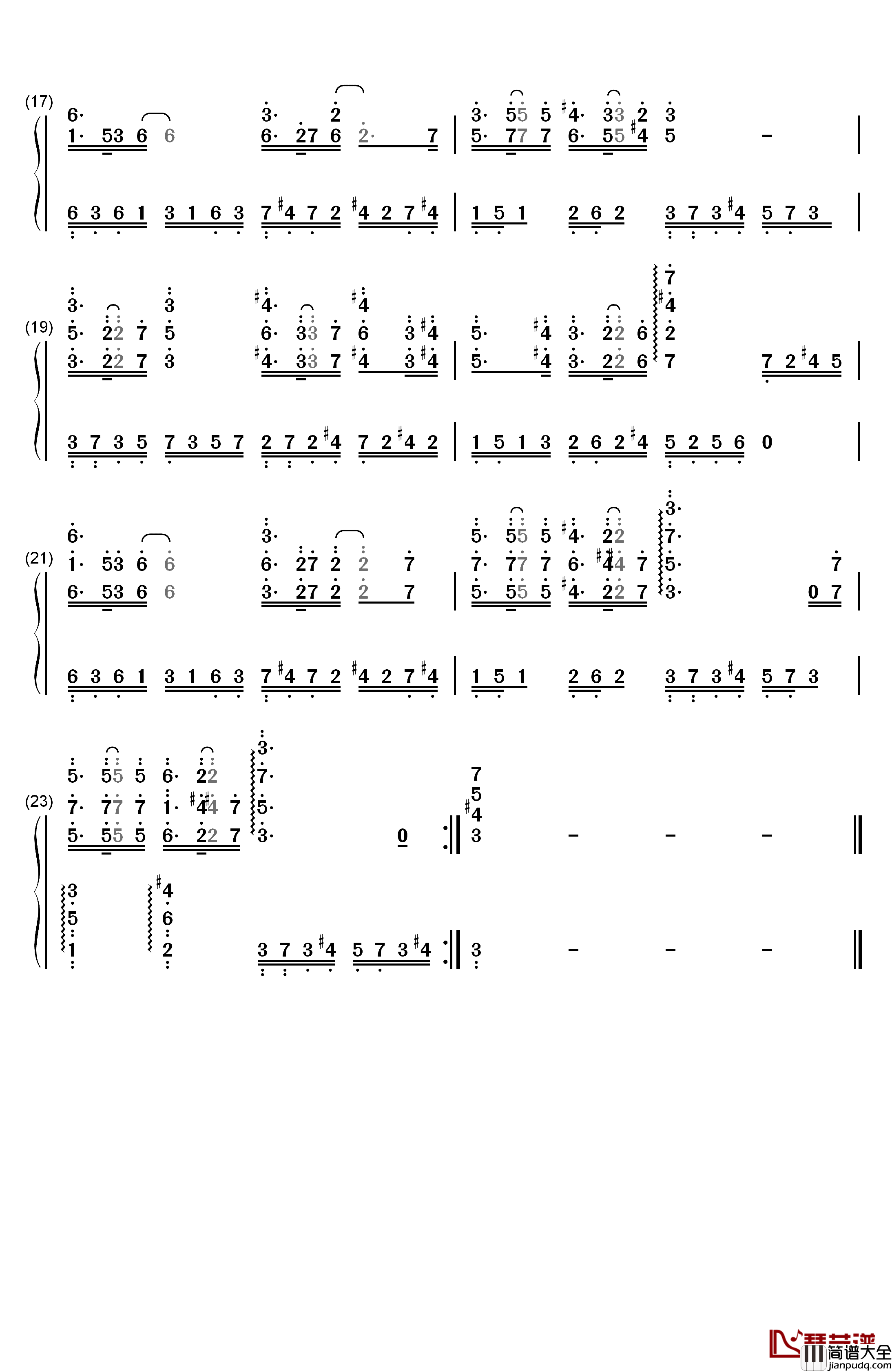 浩瀚钢琴简谱_数字双手_张杰