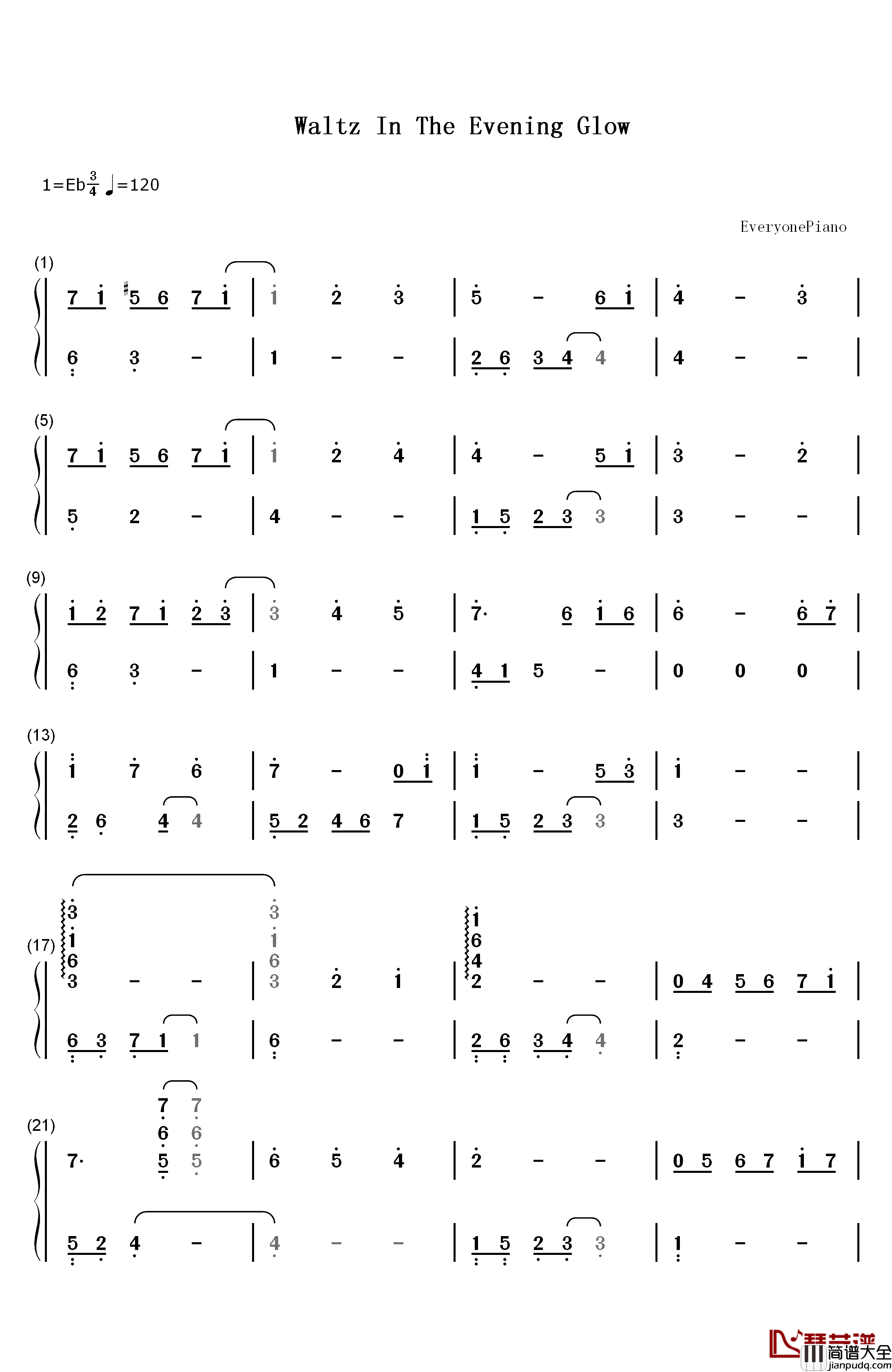 Waltz_In_The_Evening_Glow钢琴简谱_数字双手_加古隆