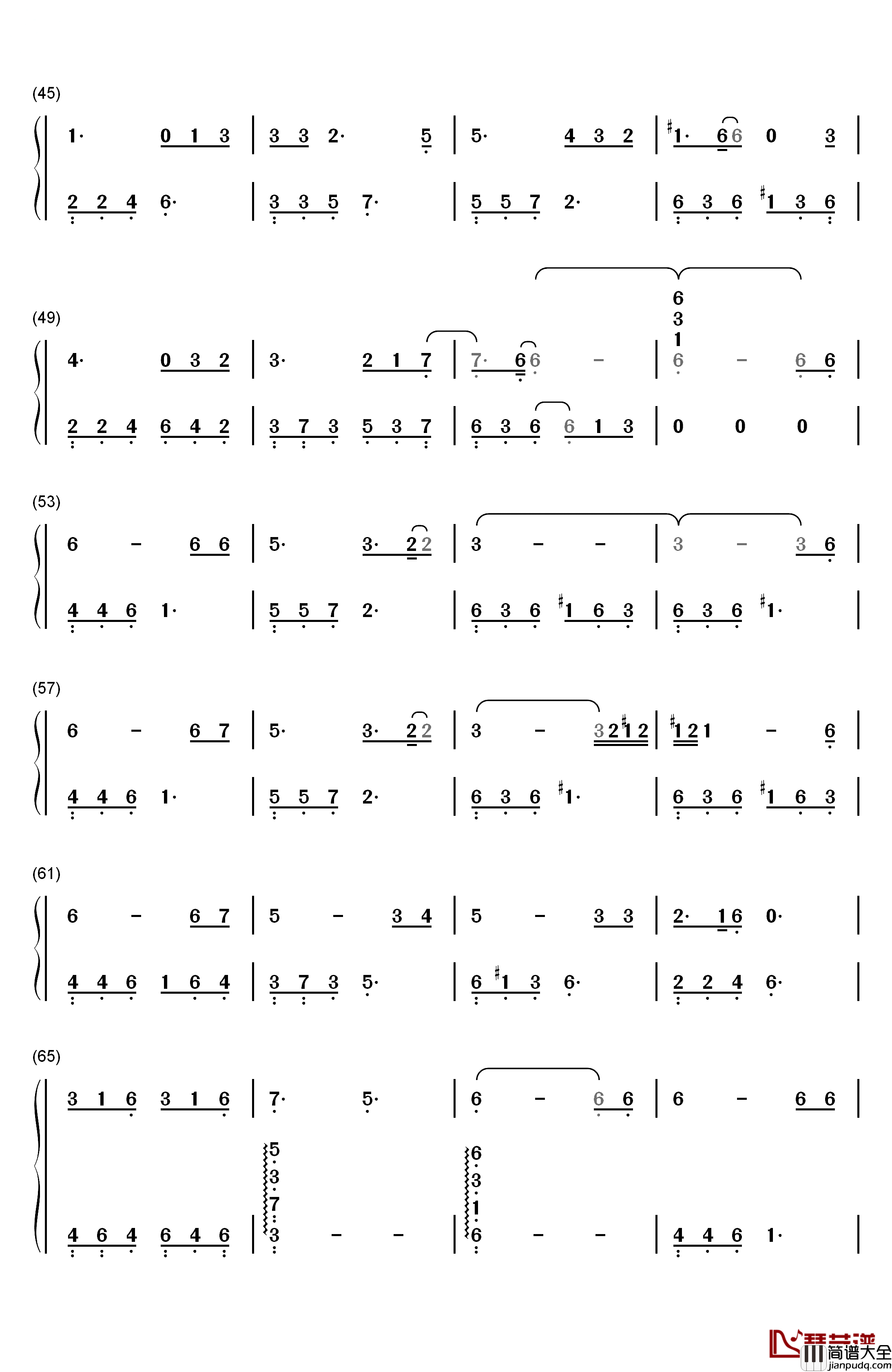 让她降落钢琴简谱_数字双手_何璐