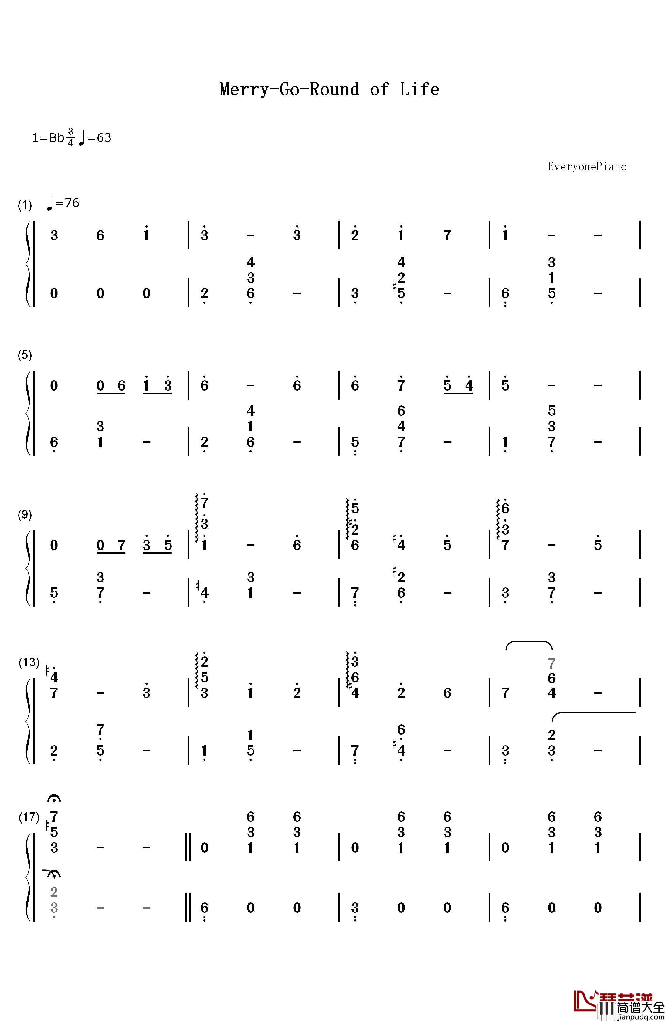 Merry钢琴简谱_数字双手_久石让_宫崎骏