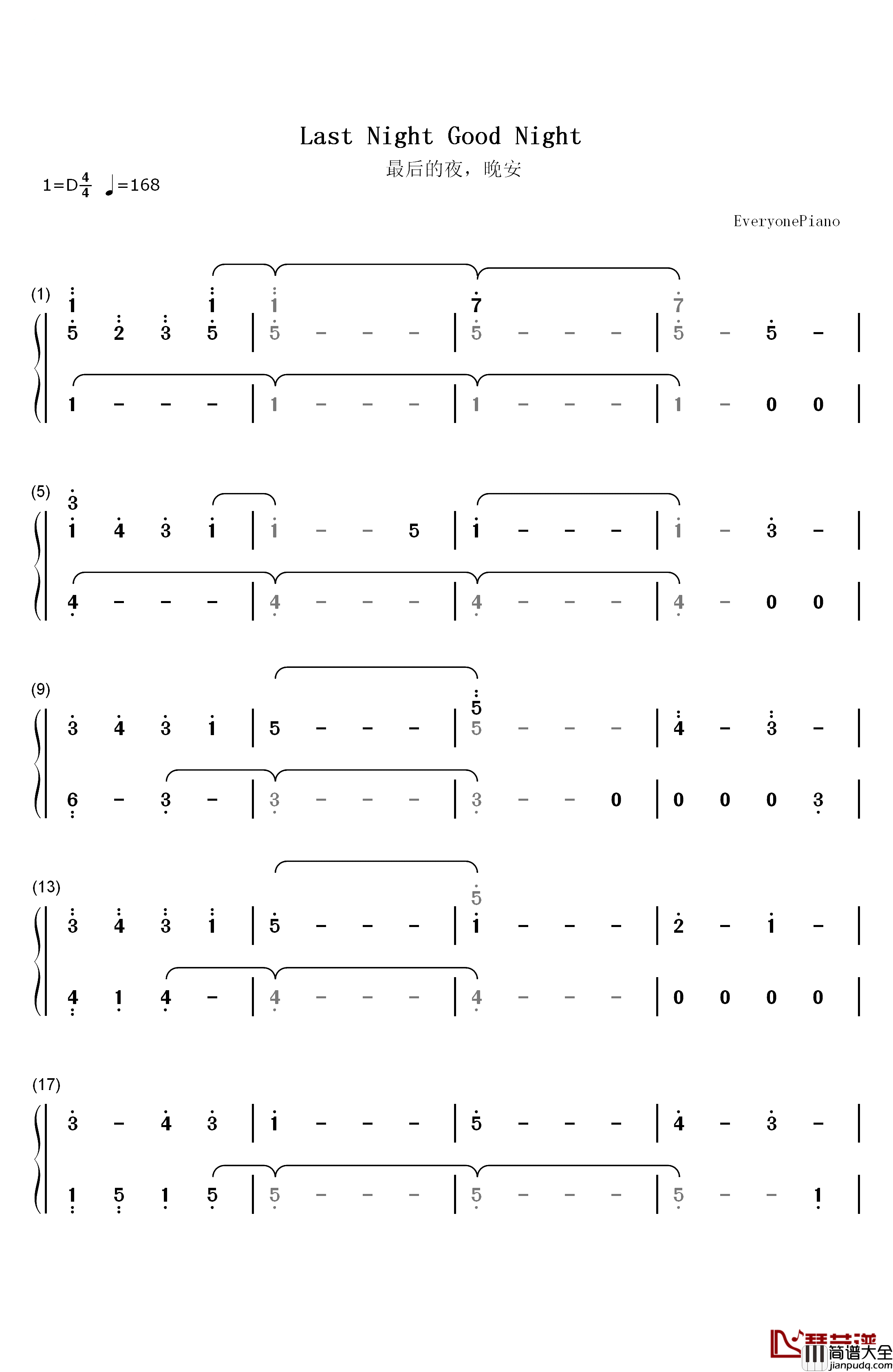 Last_Night_Good_Night钢琴简谱_数字双手_初音ミク