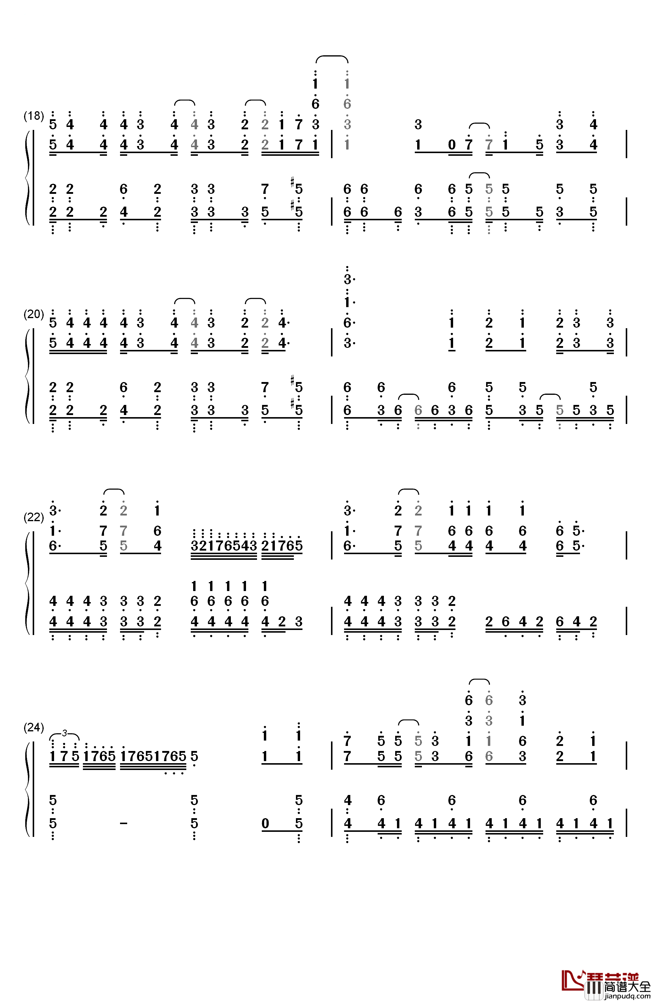 Over_and_Over钢琴简谱_数字双手_やなぎなぎ