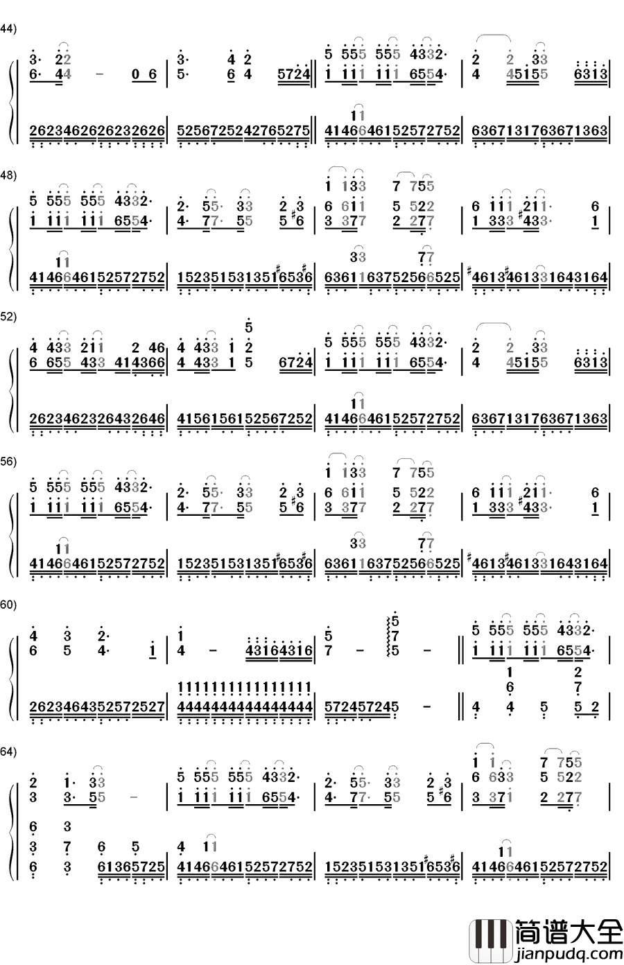 背叛钢琴简谱_数字双手_曹格