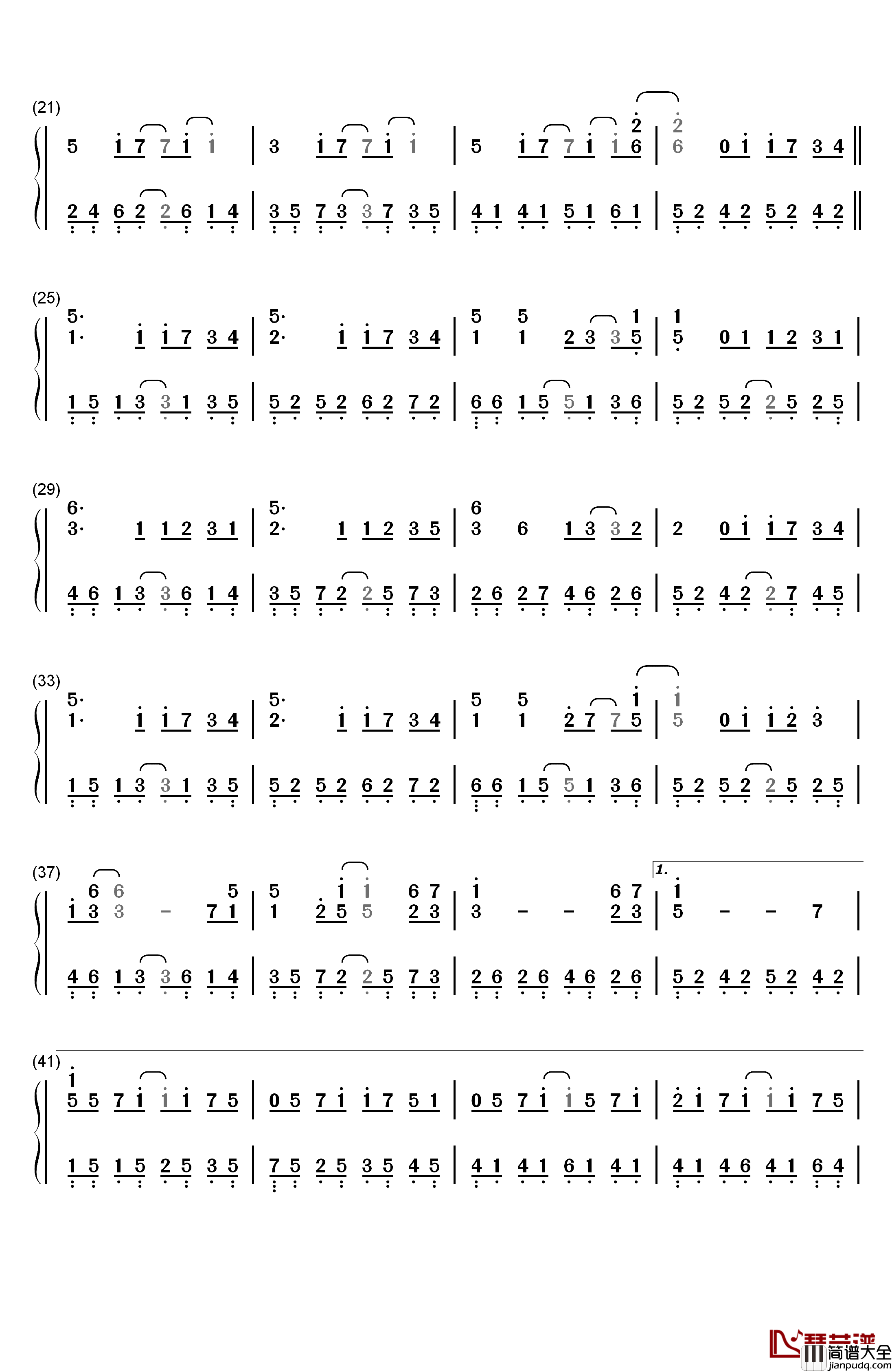 疼爱钢琴简谱_数字双手_萧敬腾