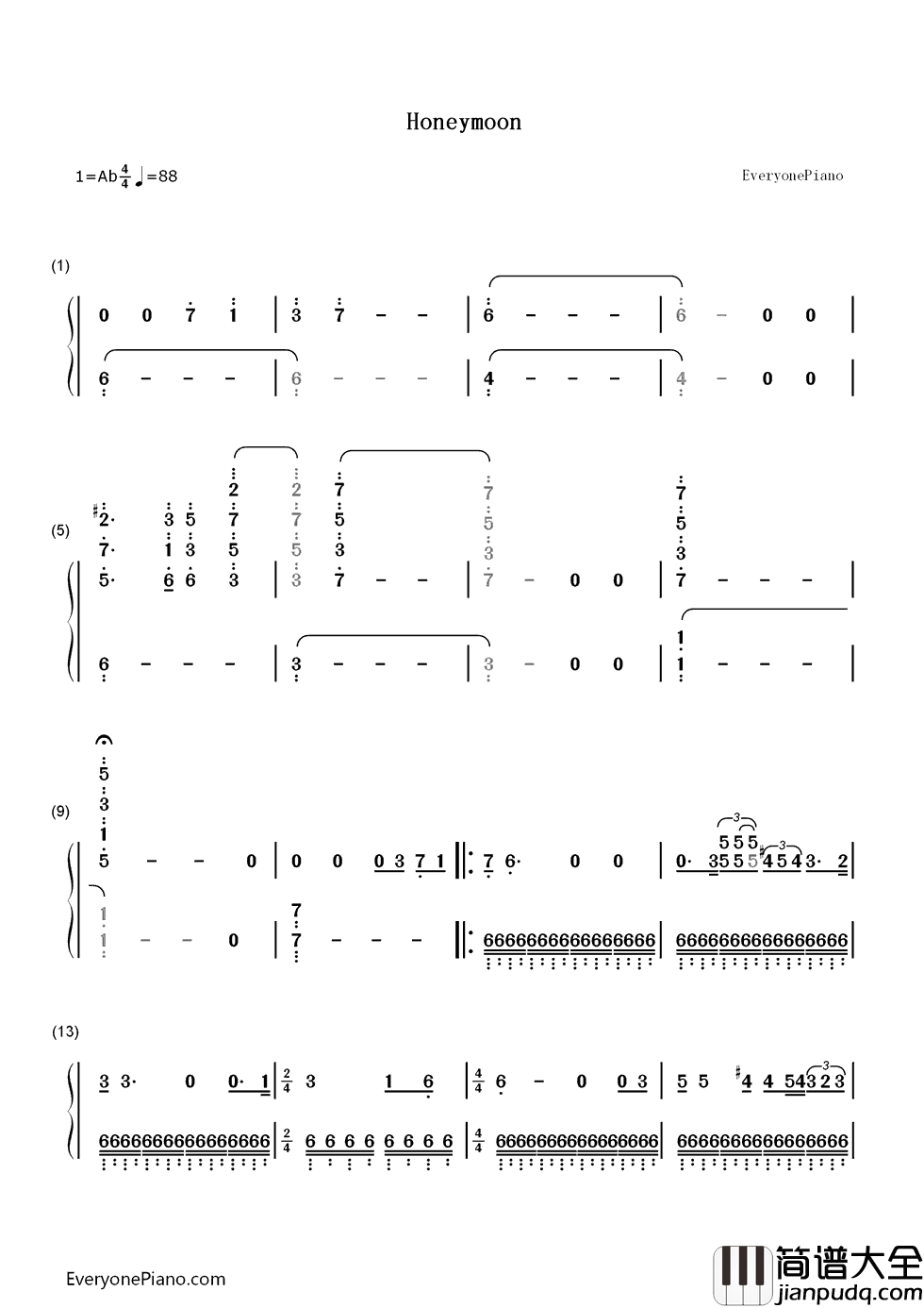 Honeymoon钢琴简谱_数字双手_Lana_Del_Rey