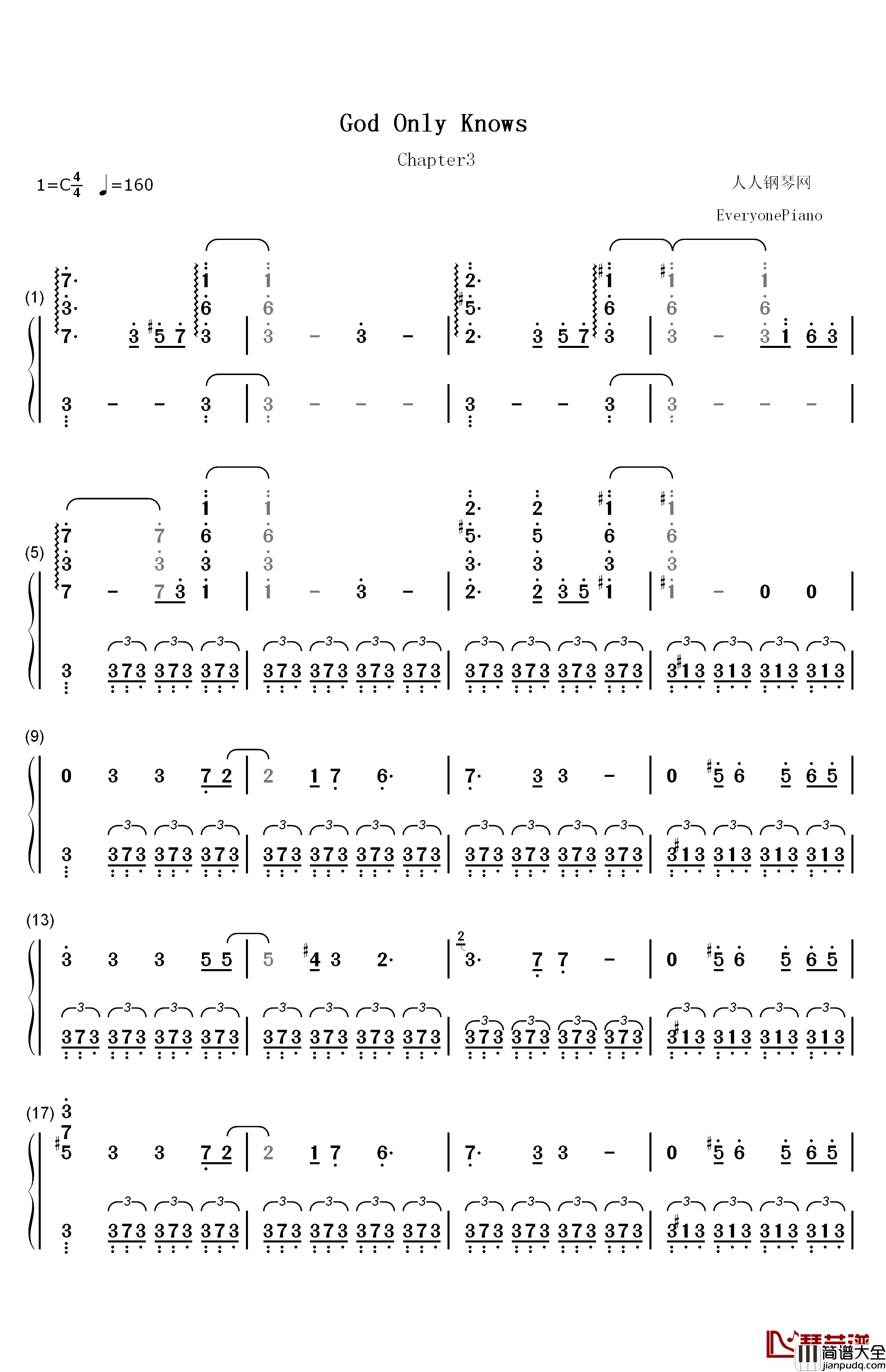 God_only_knows第三幕_钢琴简谱_数字双手_ELISA