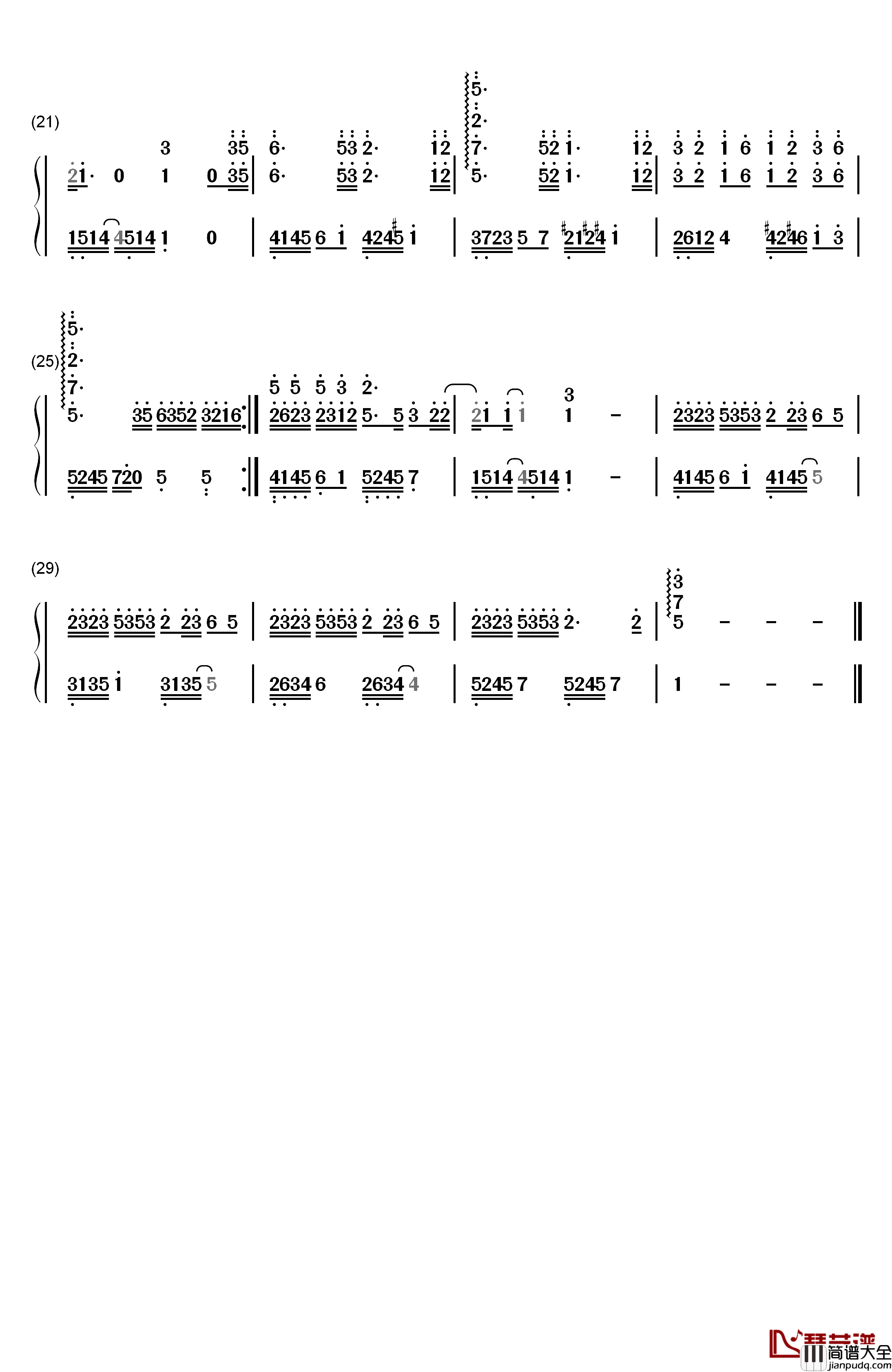 青花瓷钢琴简谱_数字双手_周杰伦