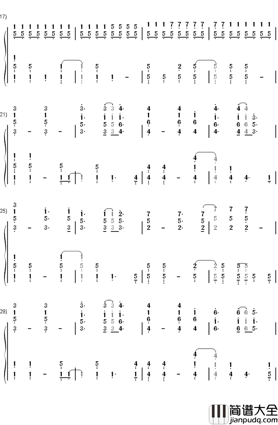 Fix_You钢琴简谱_数字双手_Coldplay