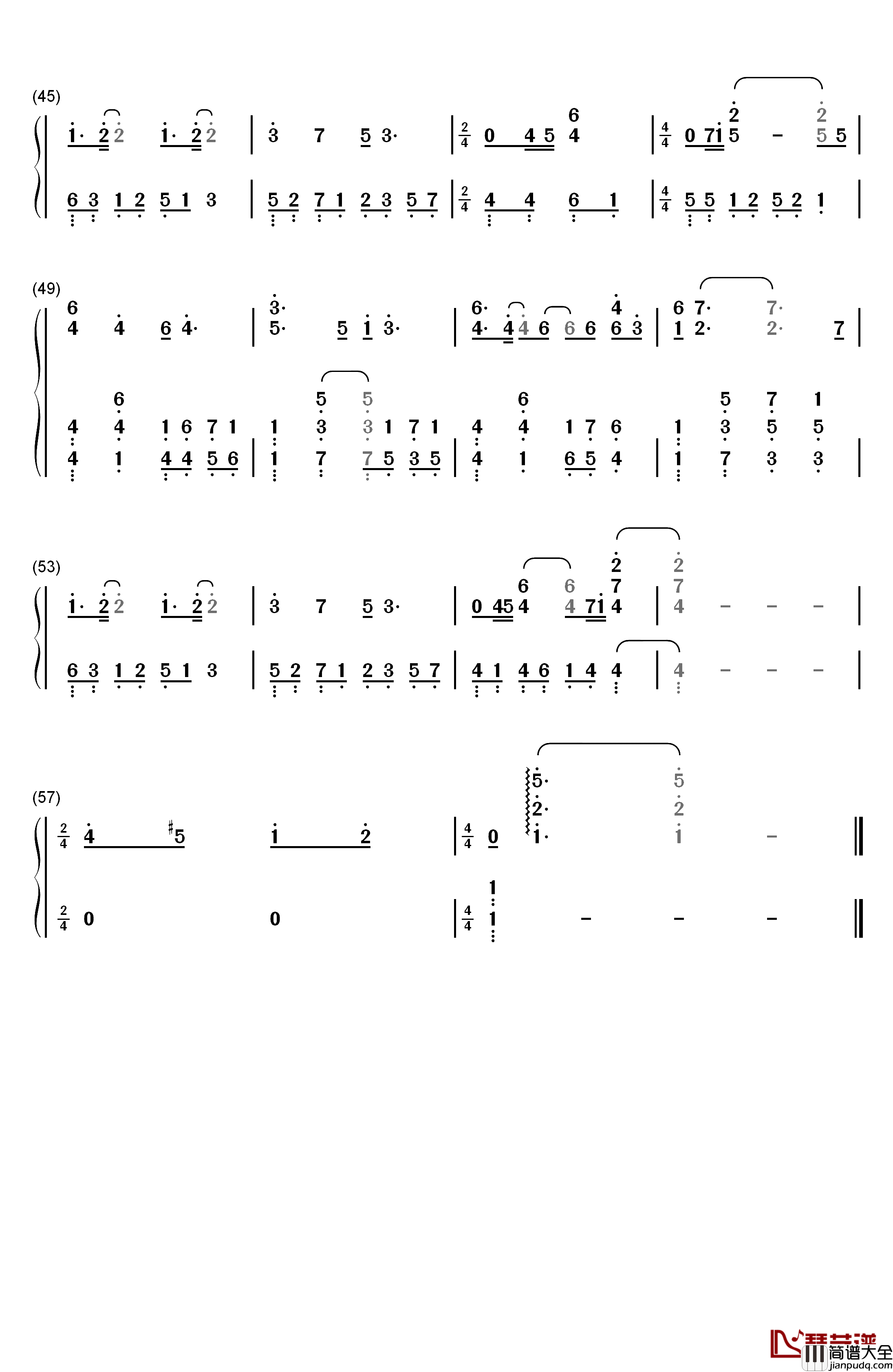 墨绿的夜钢琴简谱_数字双手_田馥甄