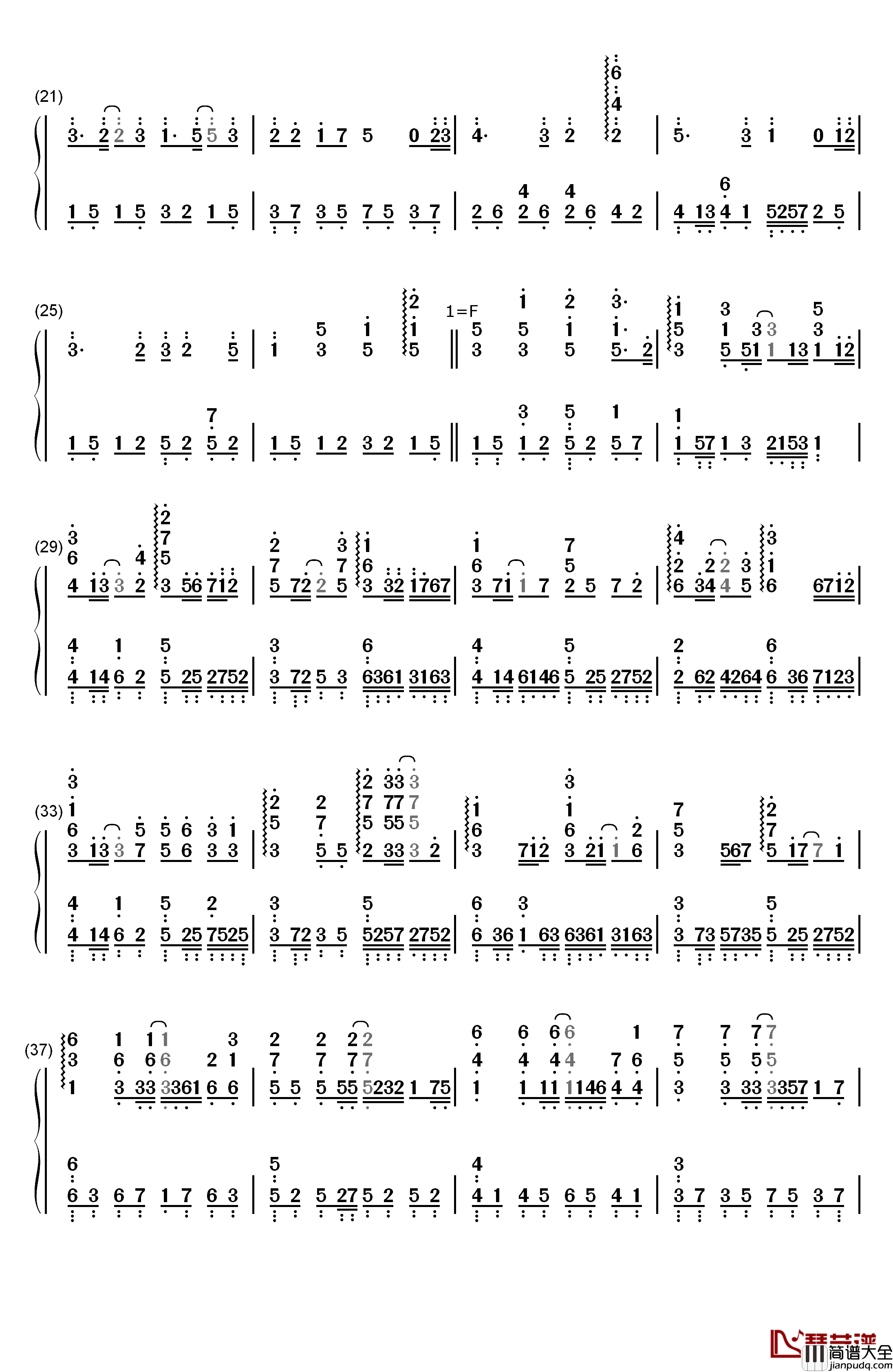 夏末晴雨时钢琴简谱_数字双手_初学者_