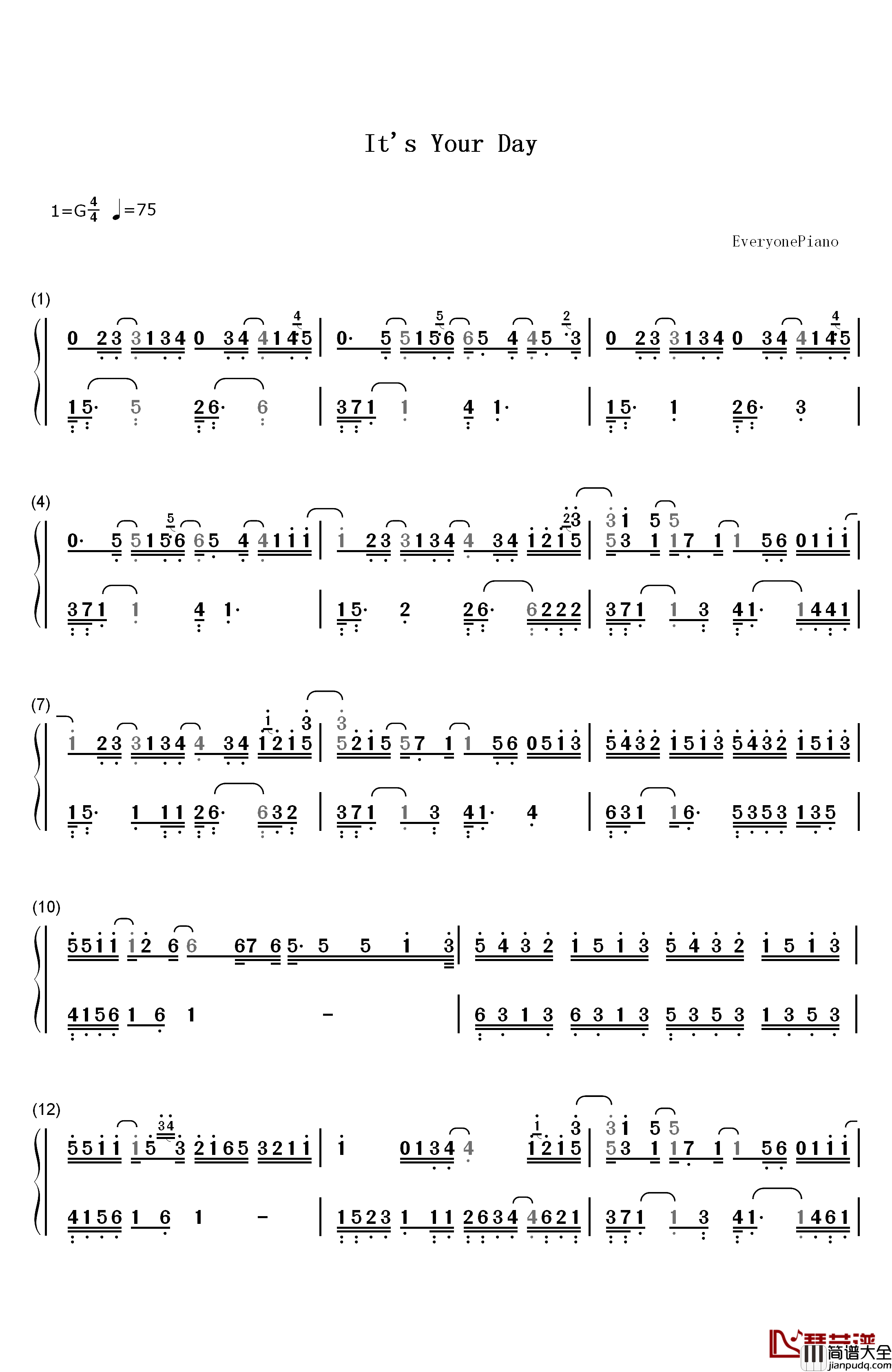Its_Your_Day钢琴简谱_数字双手_Yiruma