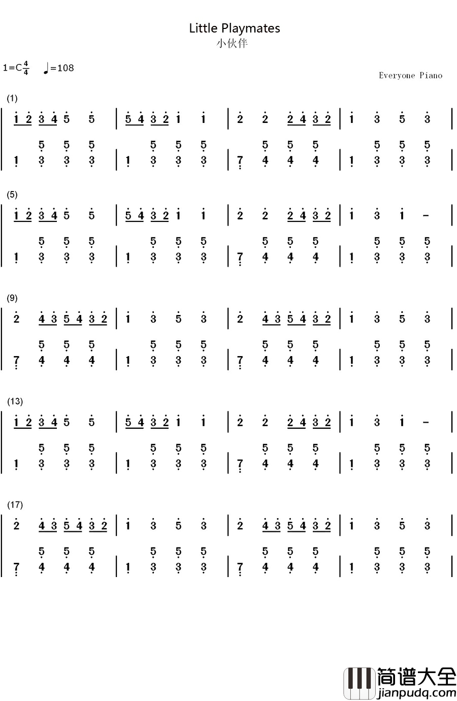 小伙伴钢琴简谱_数字双手_F.X.齐瓦塔尔