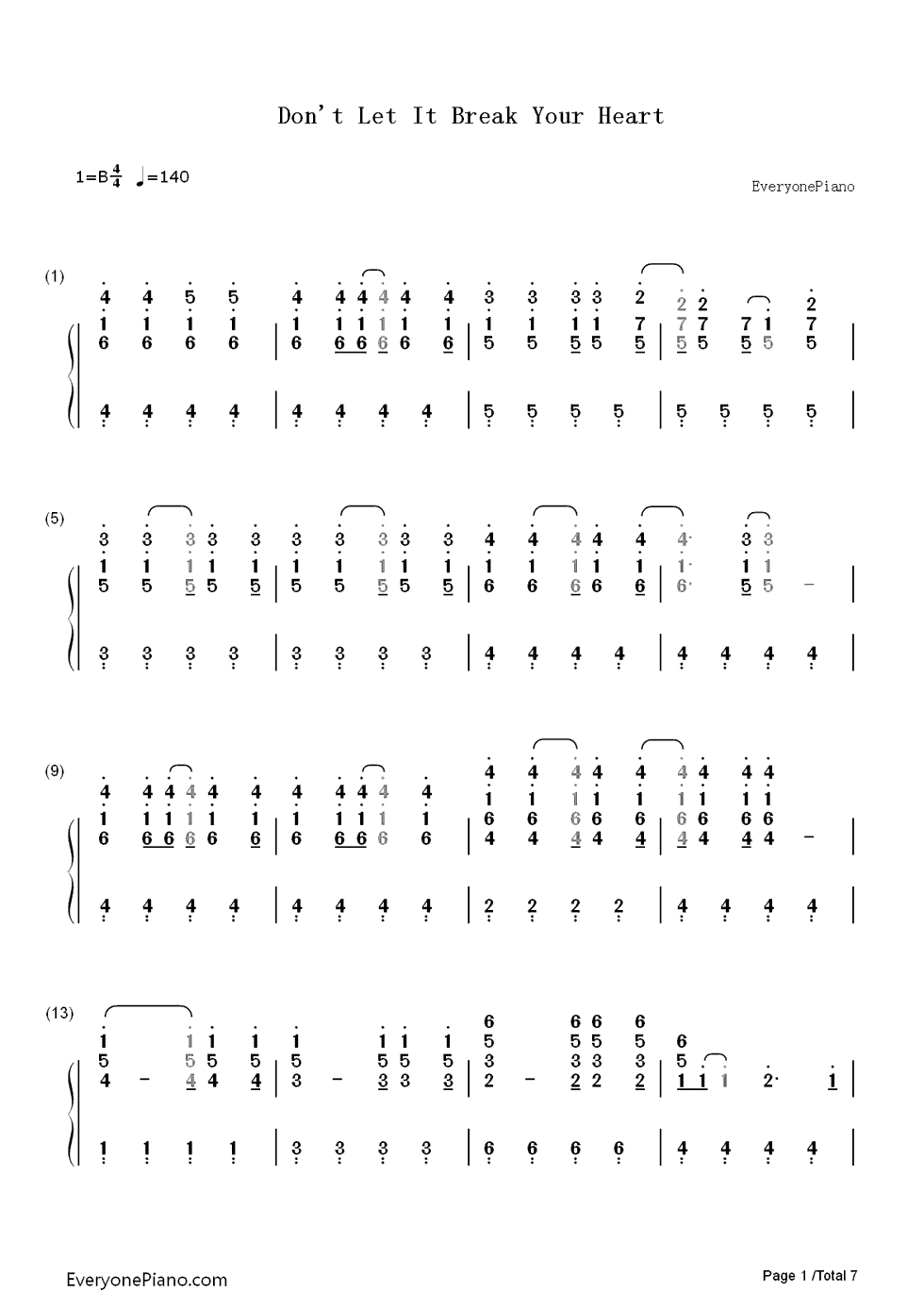 Don't_Let_It_Break_Your_Heart钢琴简谱_数字双手_Coldplay