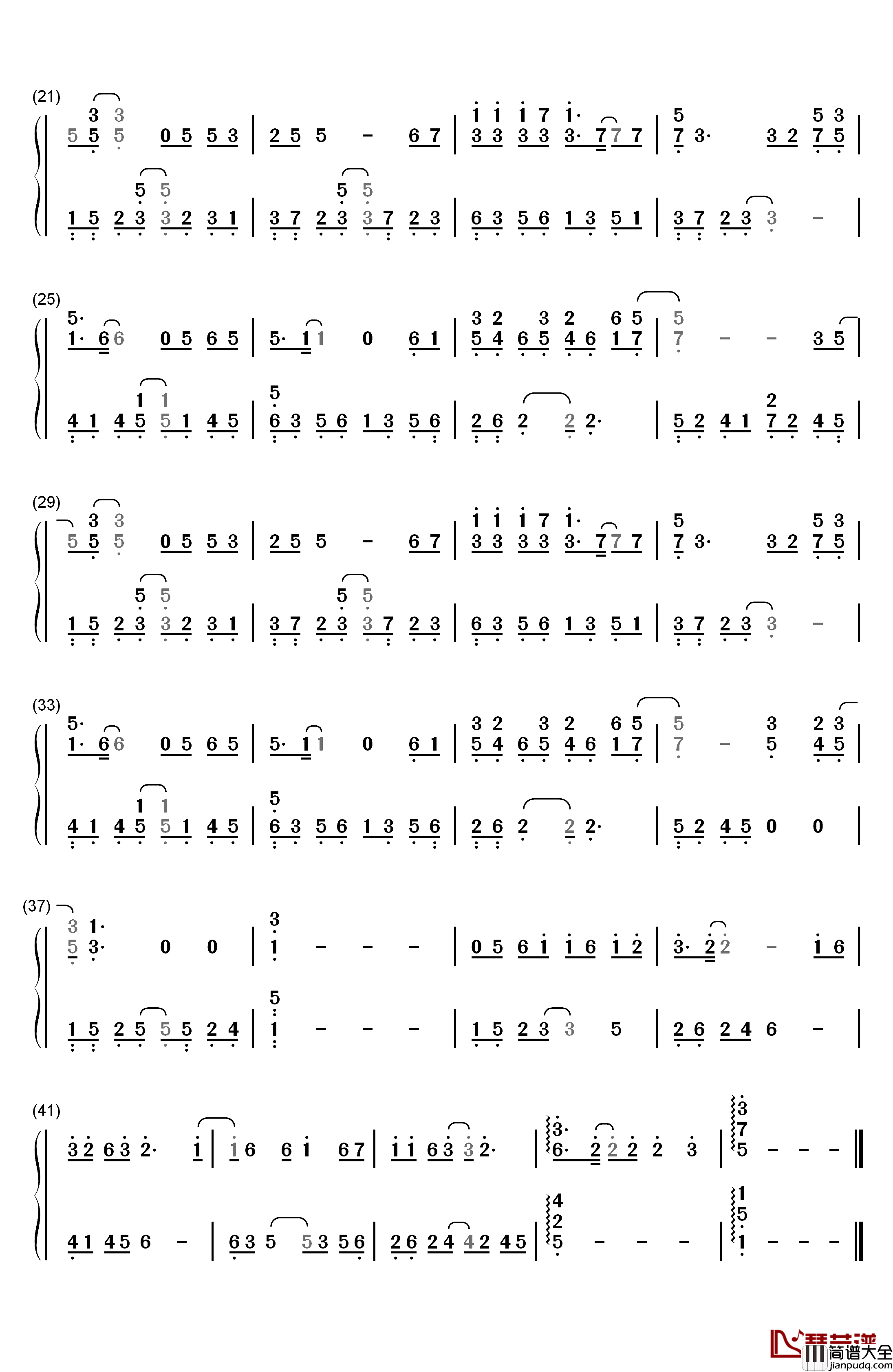 因为爱情钢琴简谱_数字双手_王菲__陈奕迅