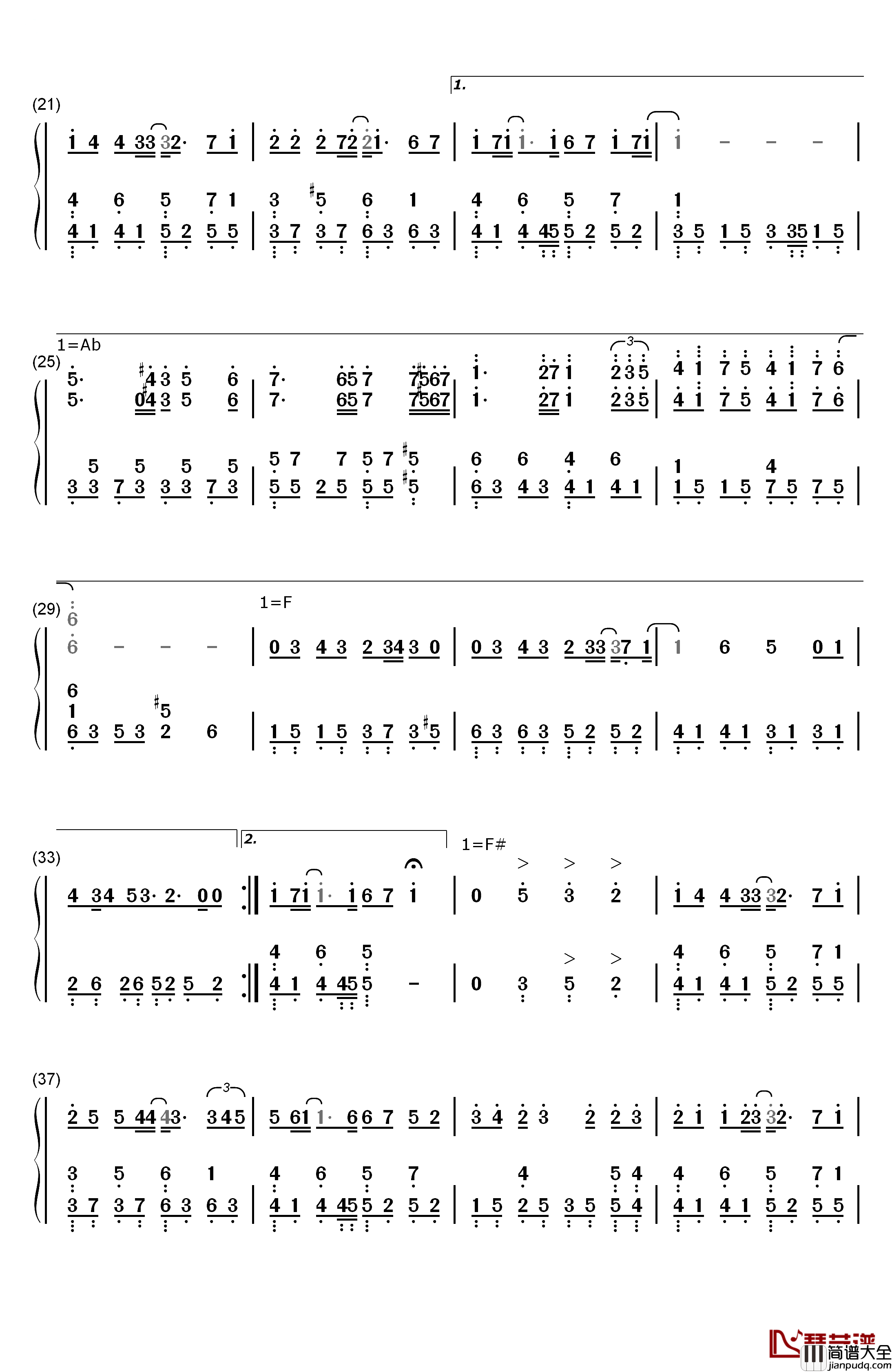 搁浅钢琴简谱_数字双手_周杰伦