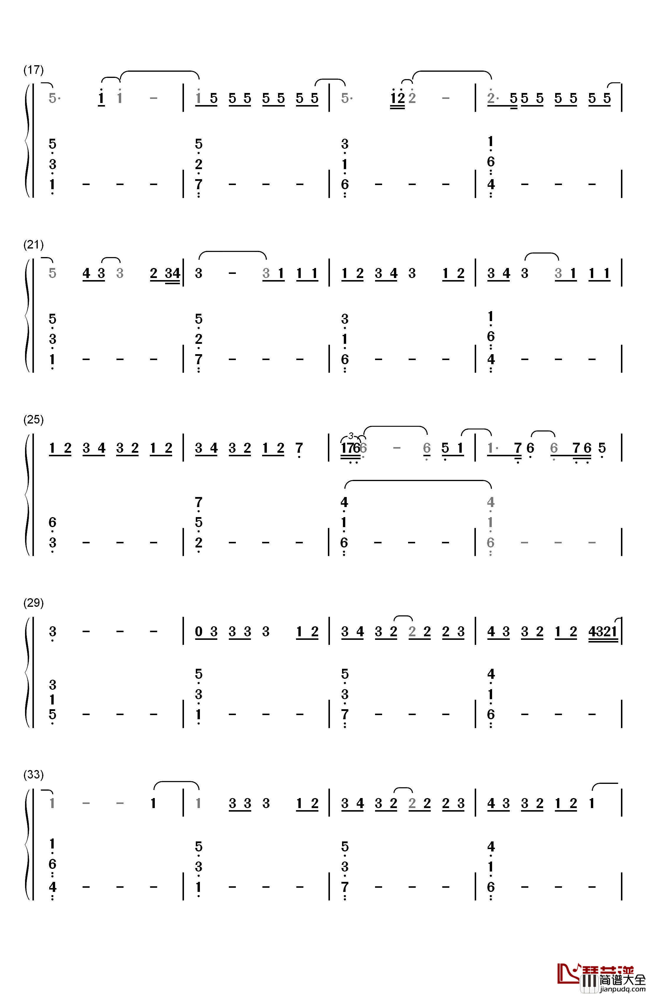 One钢琴简谱_数字双手_Lewis_Capaldi