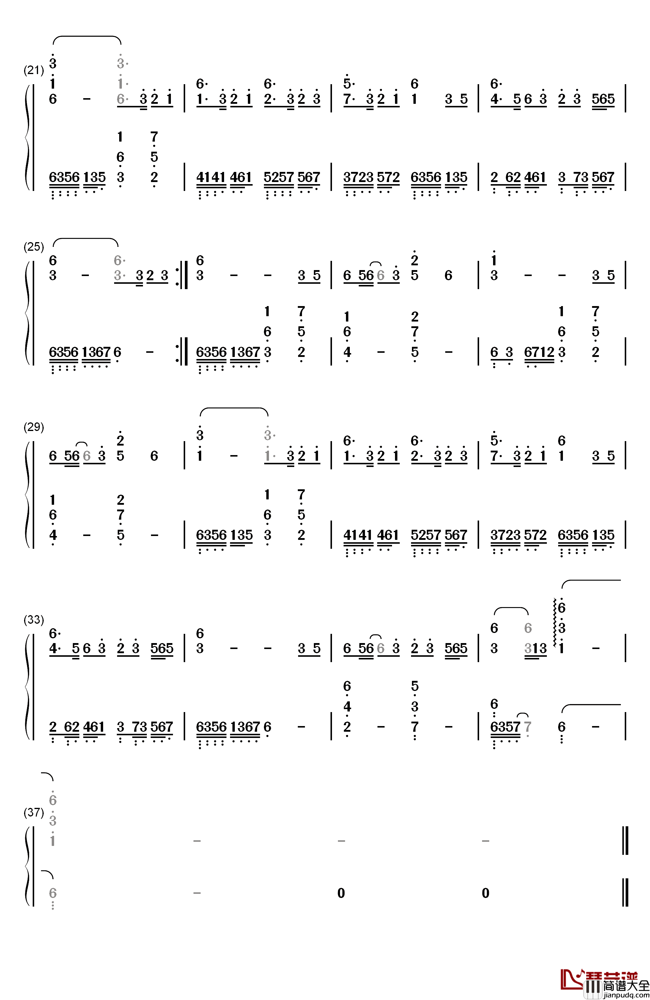 繁华梦钢琴简谱_数字双手_黄龄