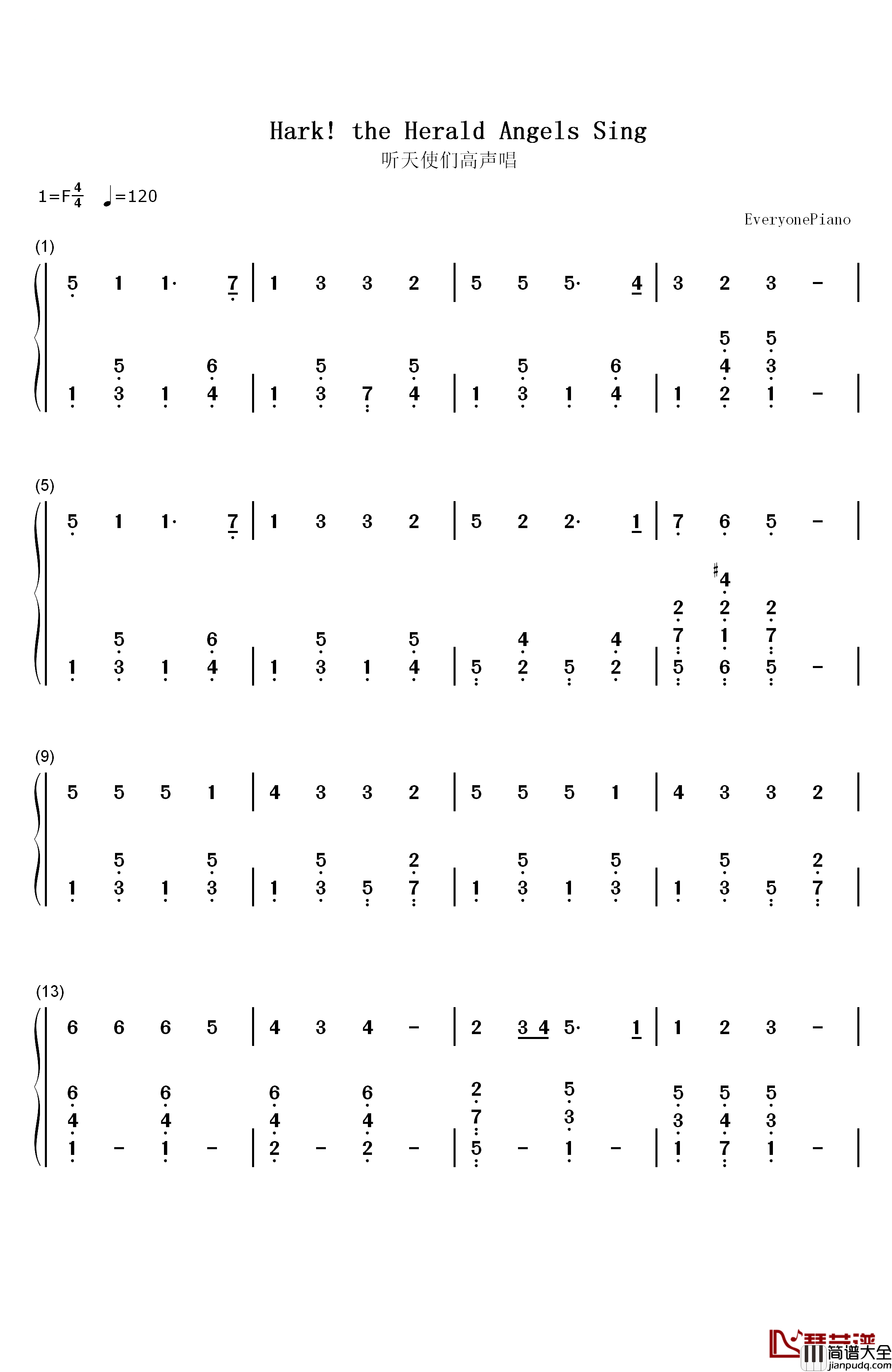 听天使们高声唱钢琴简谱_数字双手_Corrinne_May圣诞歌曲