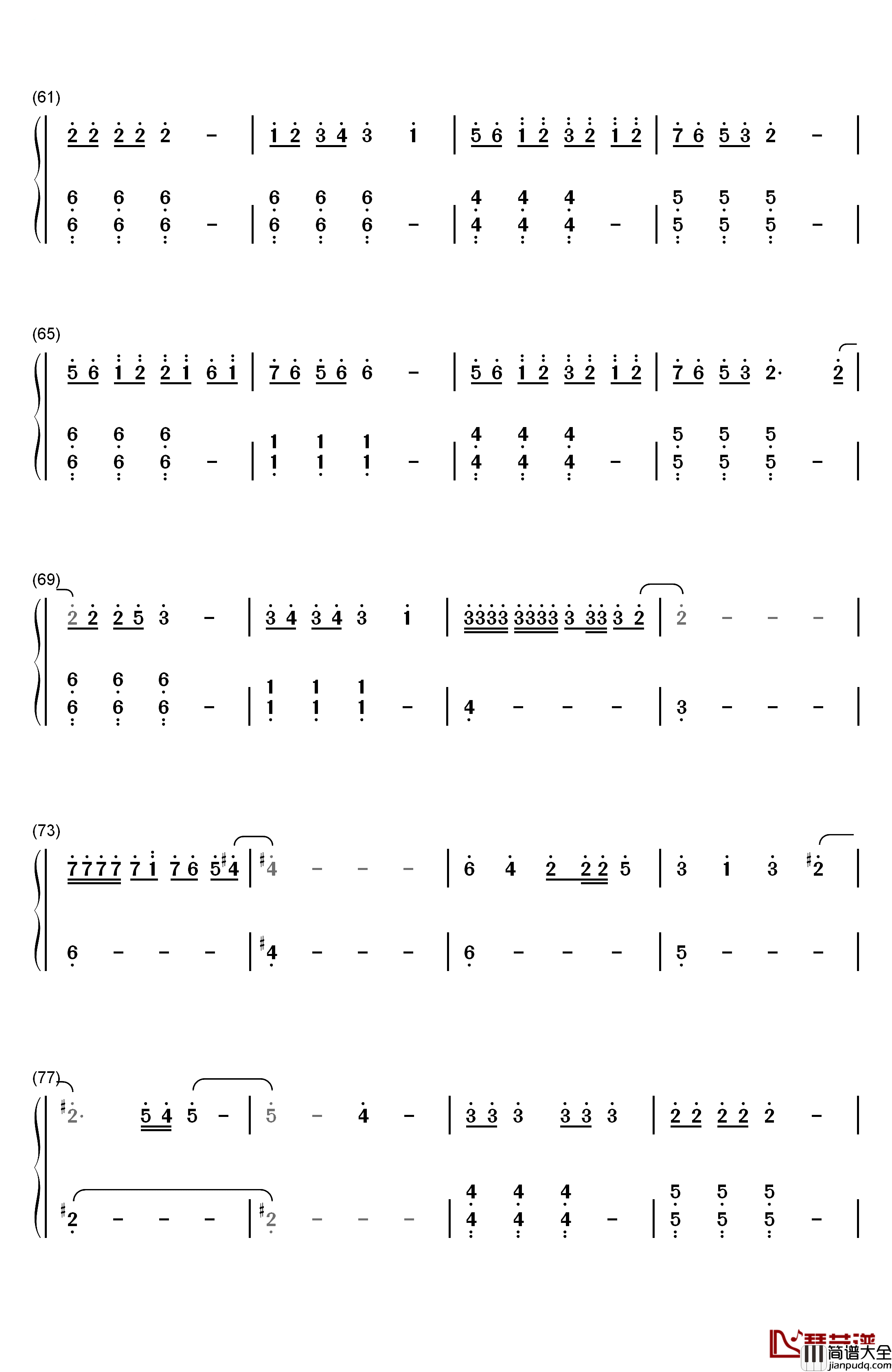 Fascination钢琴简谱_数字双手_周笔畅