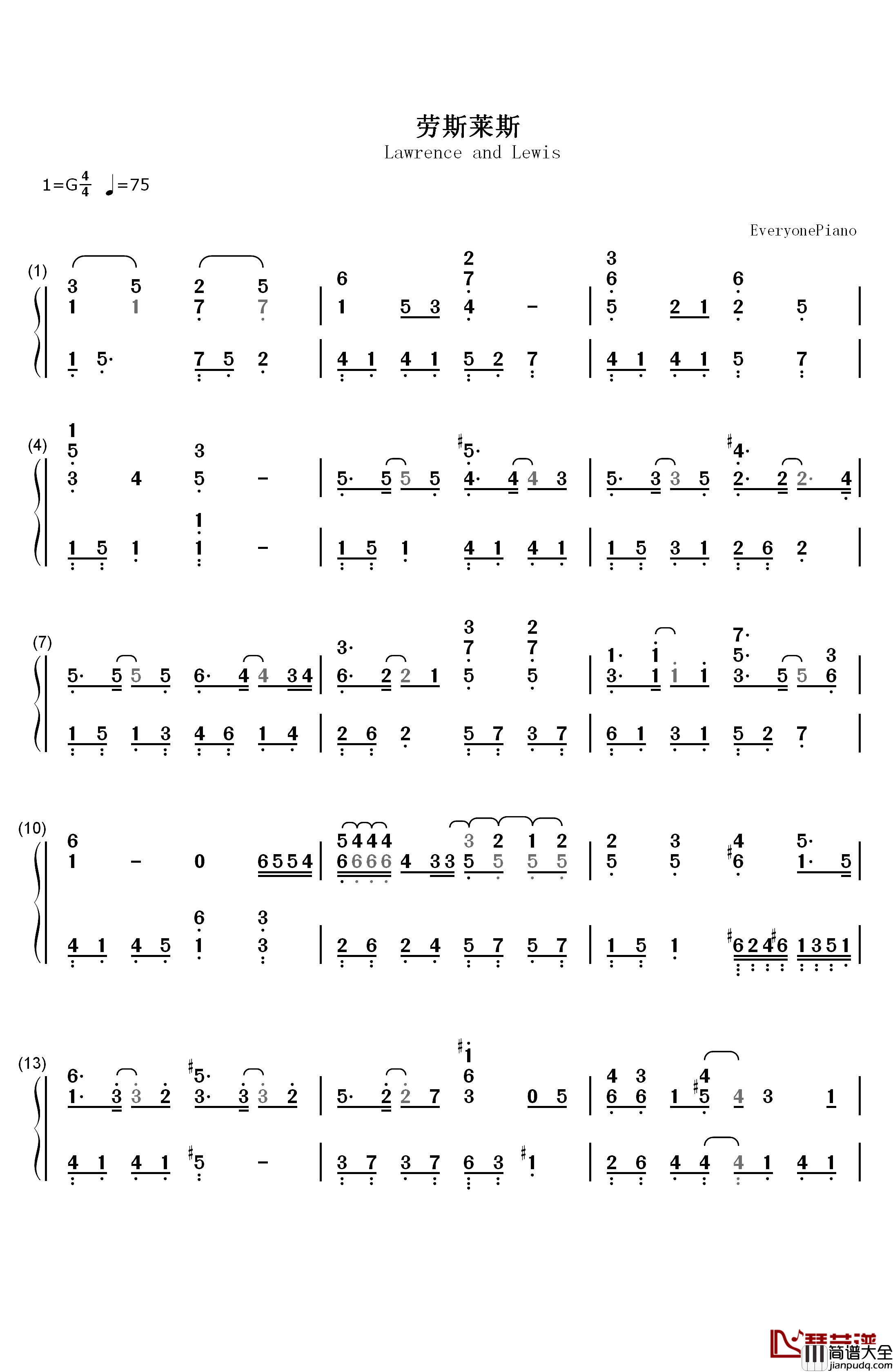 劳斯莱斯钢琴简谱_数字双手_何韵诗