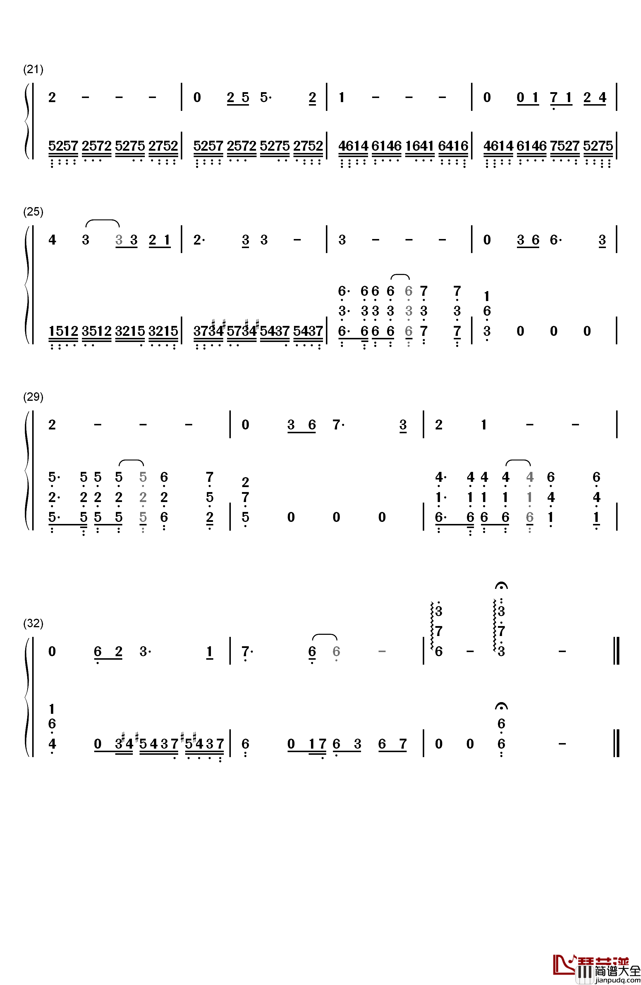 秋意浓钢琴简谱_数字双手_李幸倪