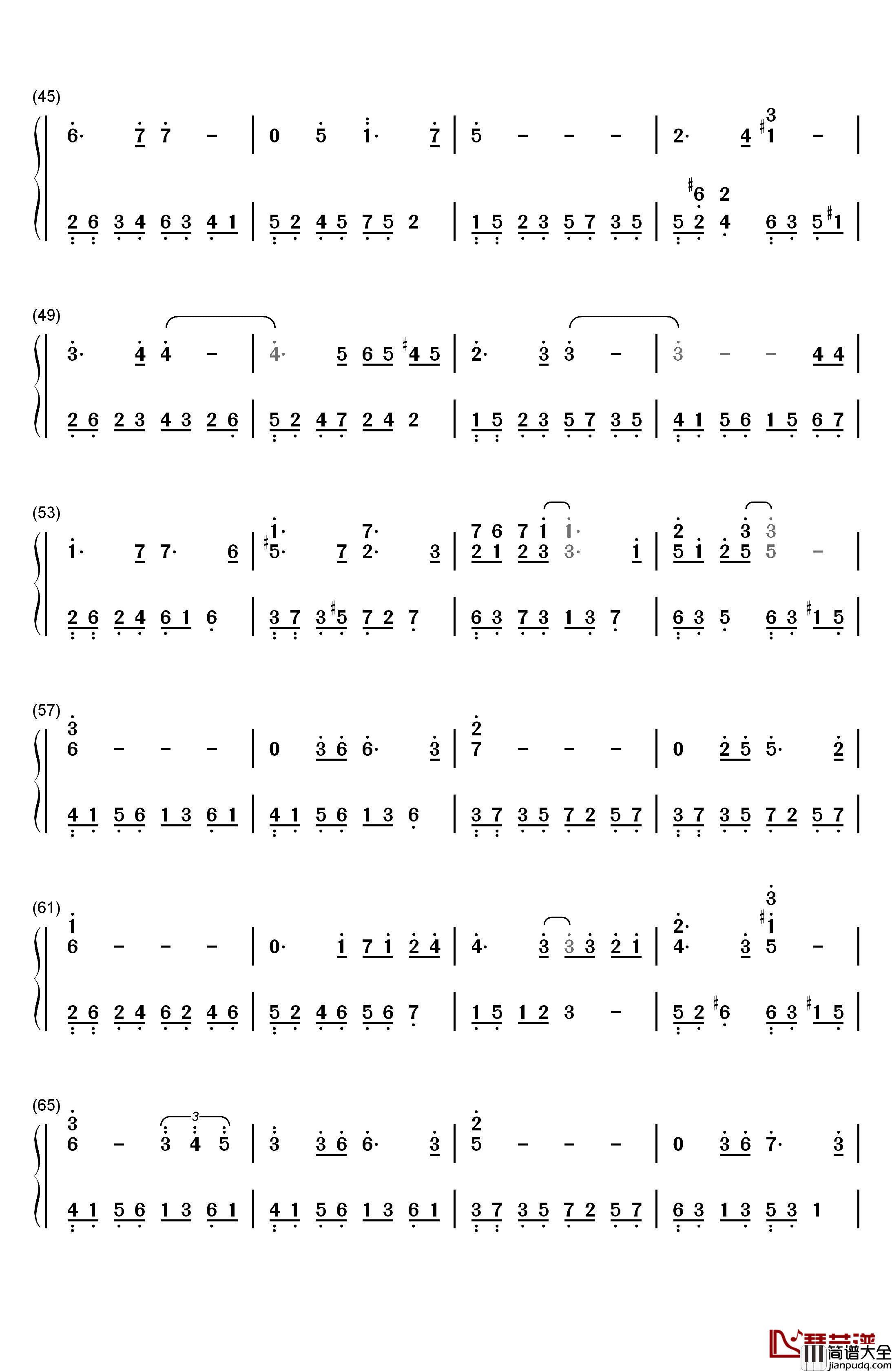 李香兰钢琴简谱_数字双手_张学友